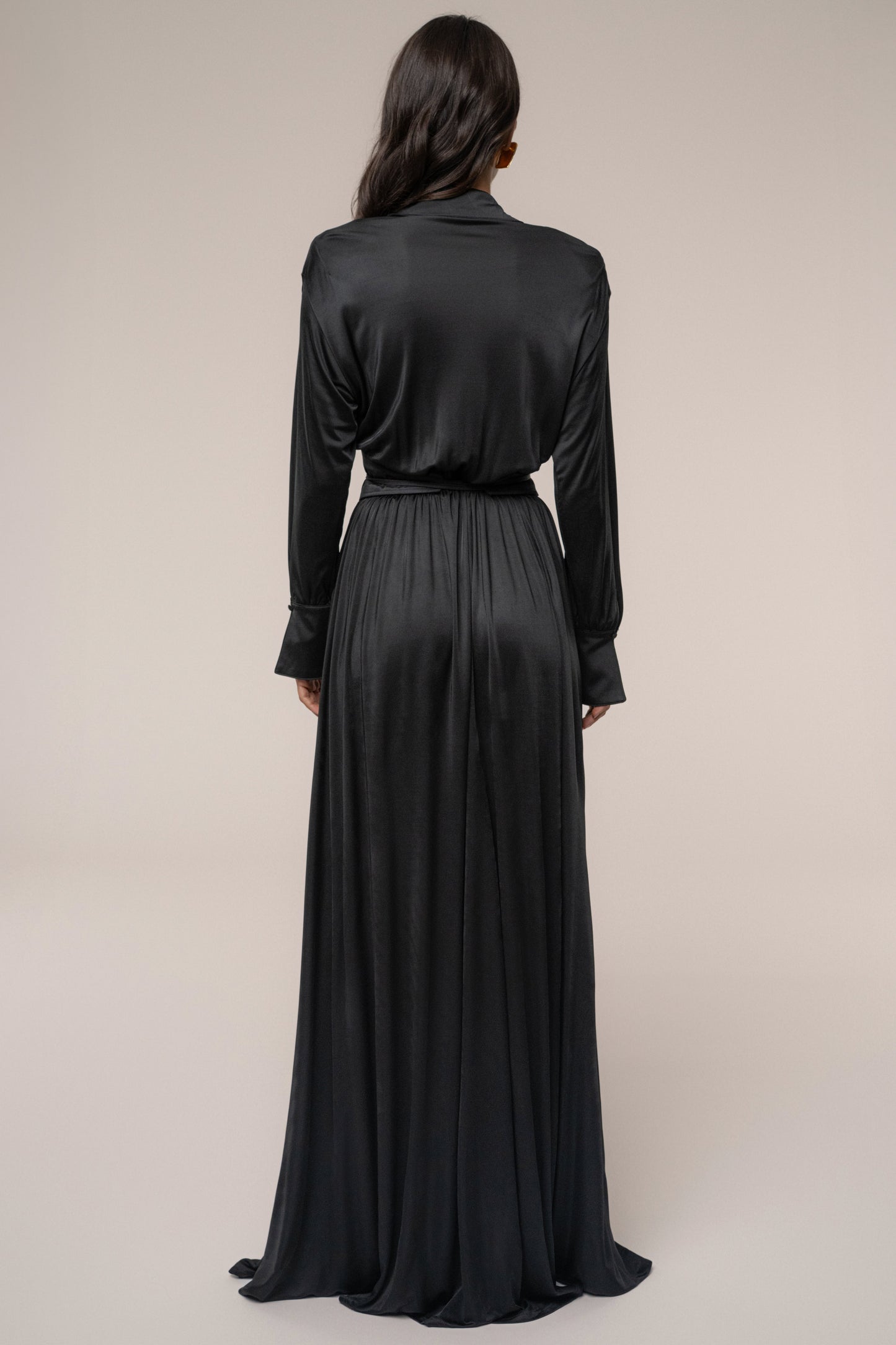 Black High Line Collar Maxi Dress JLUXLABEL