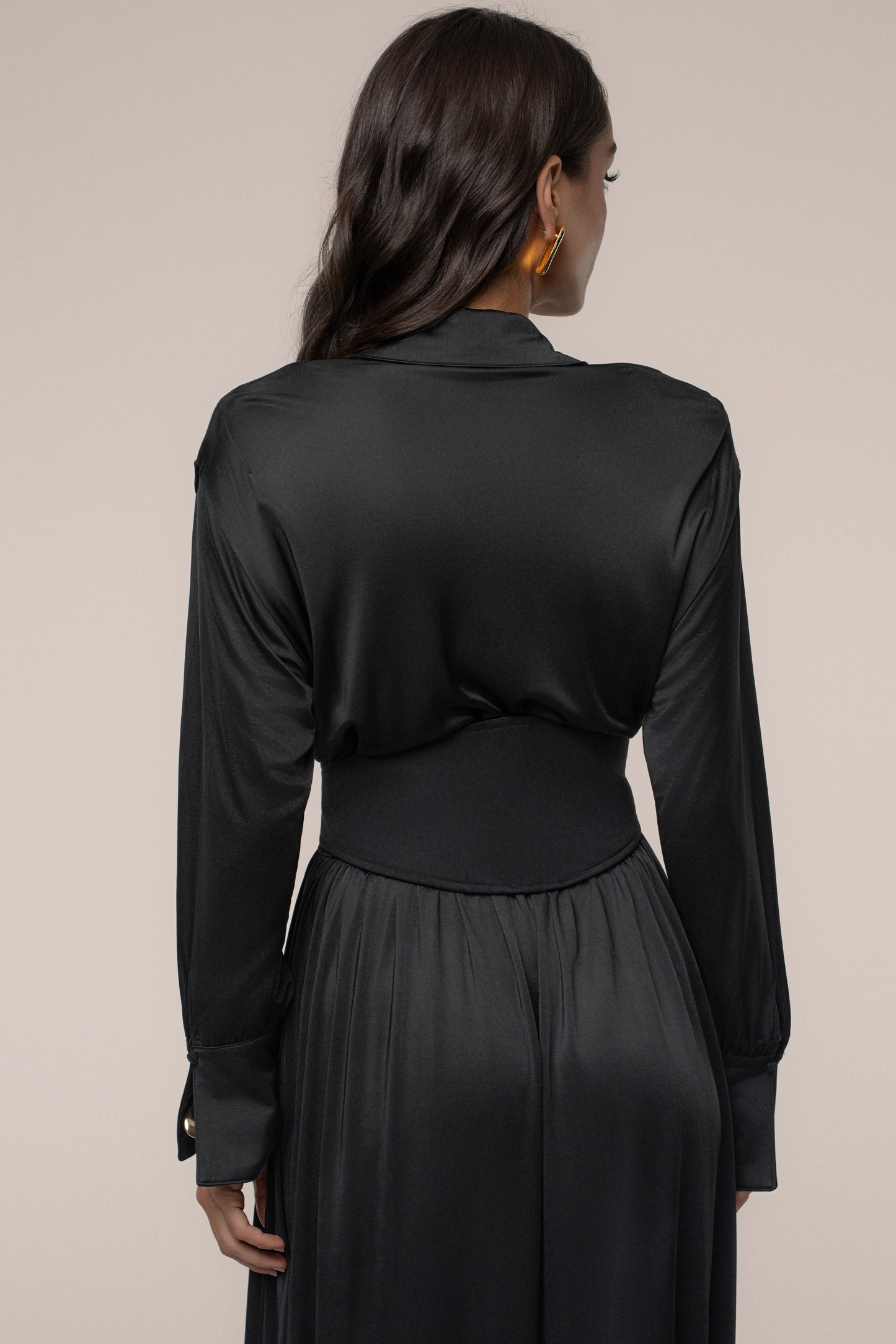 Black High Line Collar Maxi Dress JLUXLABEL