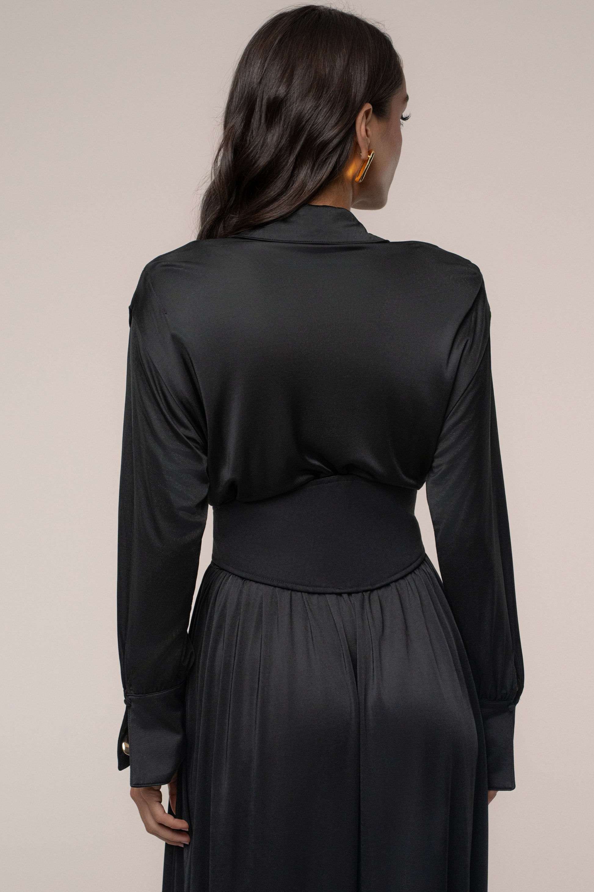 Black High Line Collar Maxi Dress JLUXLABEL