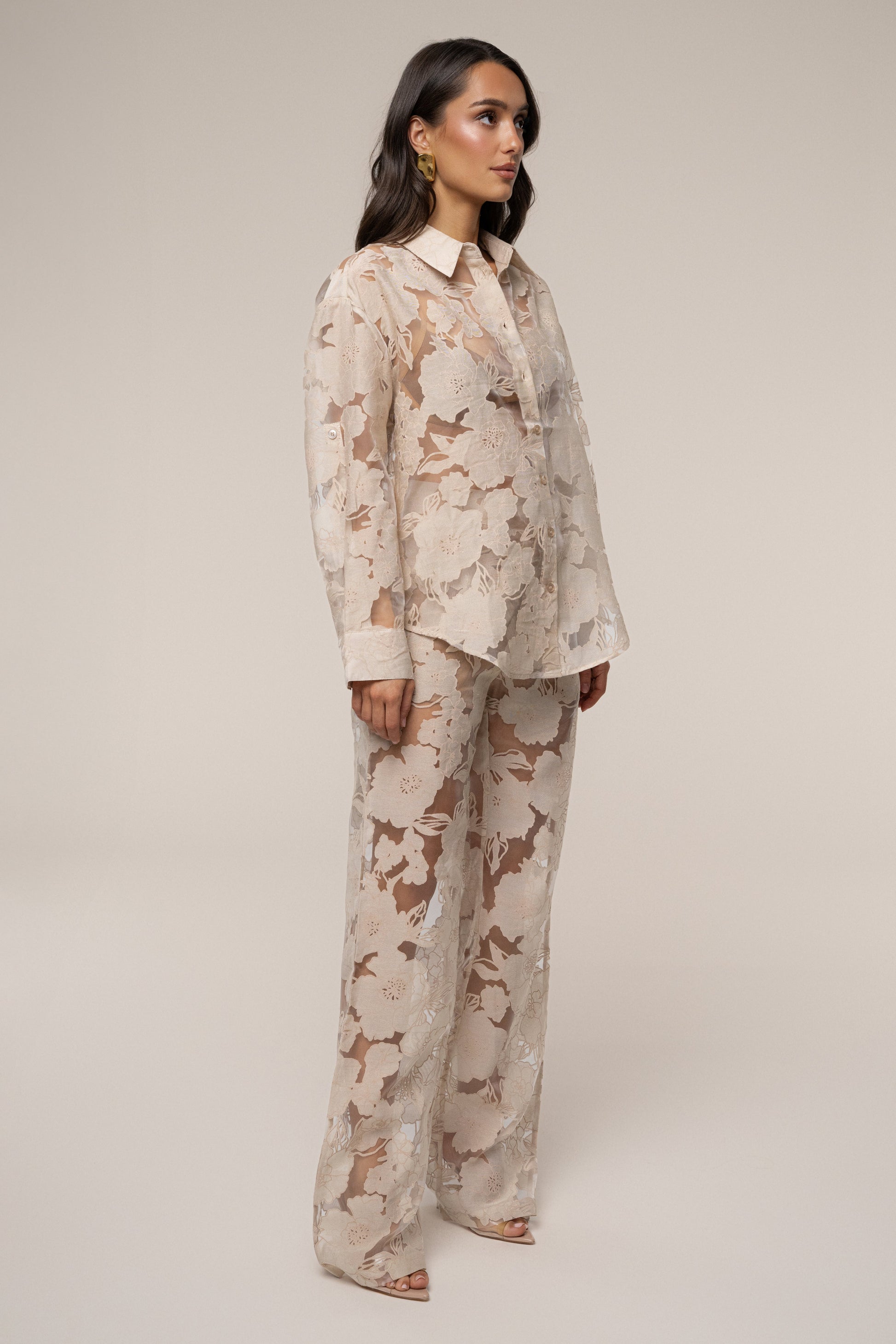 PRE-ORDER Beige Organza Floral Pant NEWFASHIONEDGE