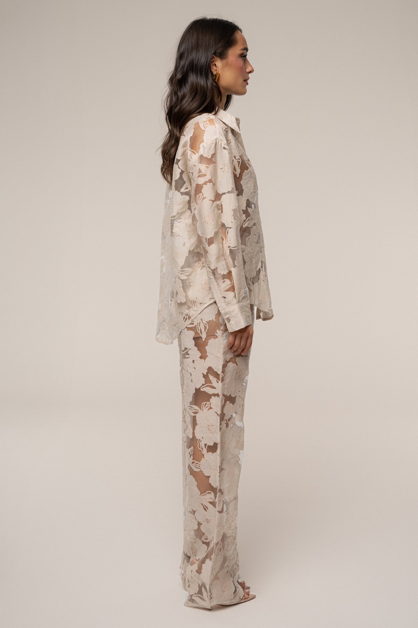 PRE-ORDER Beige Organza Floral Pant NEWFASHIONEDGE