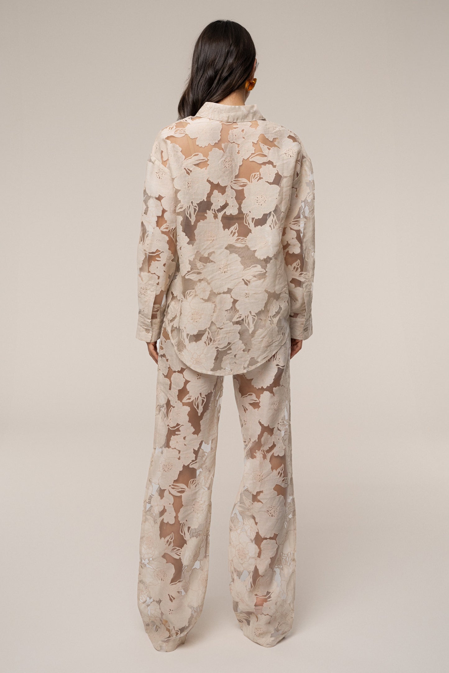 PRE-ORDER Beige Organza Floral Blouse NEWFASHIONEDGE