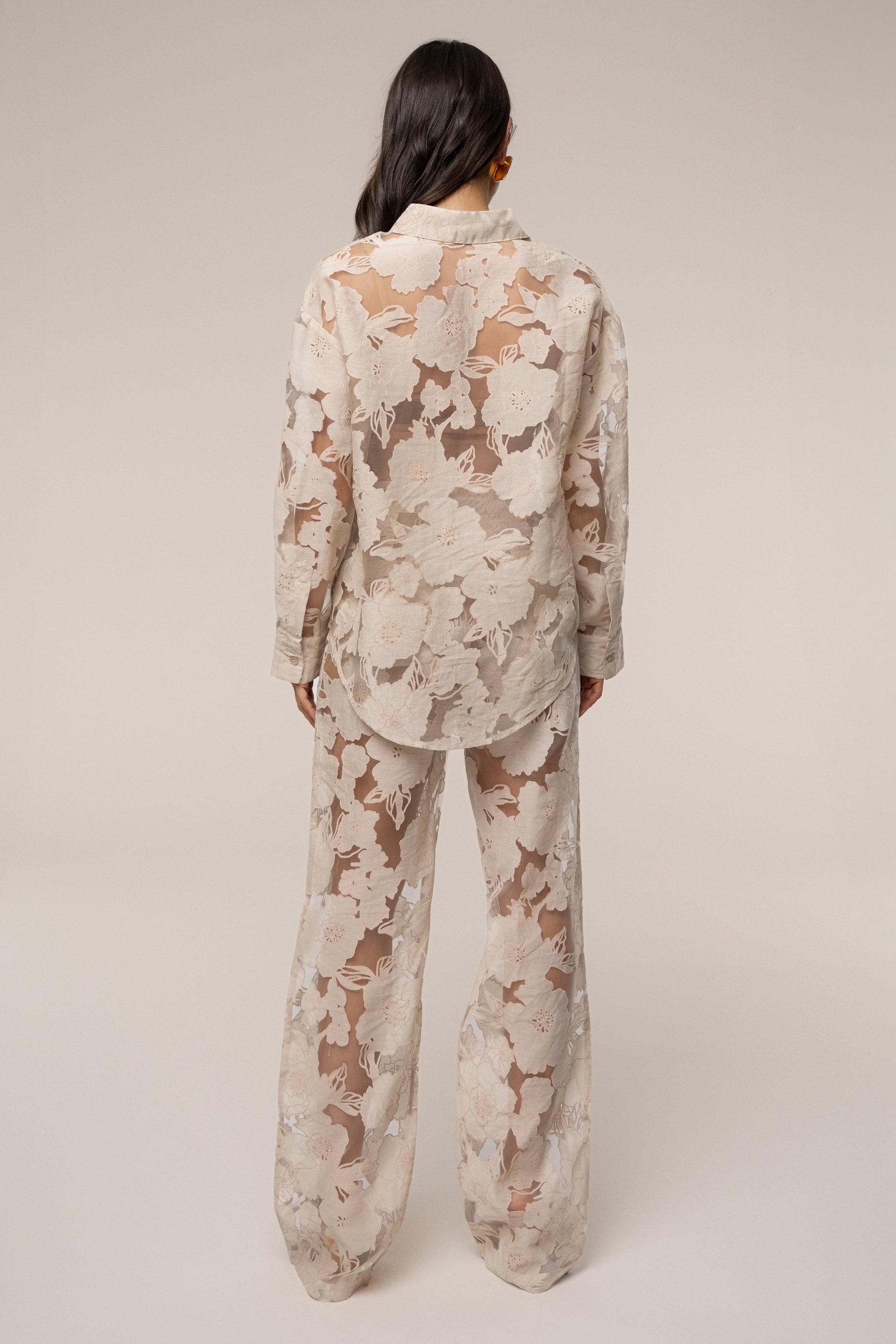 PRE-ORDER Beige Organza Floral Blouse NEWFASHIONEDGE