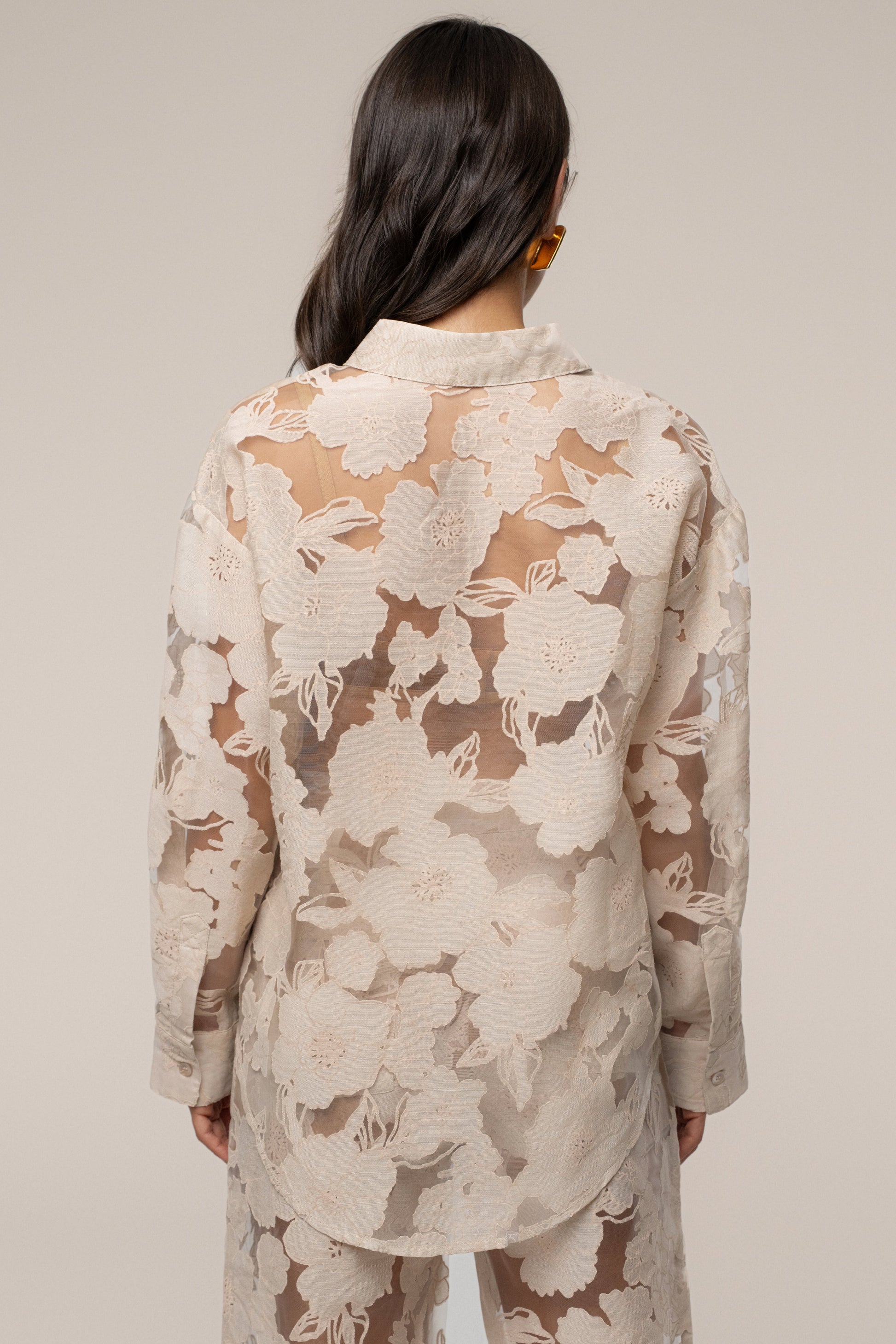 PRE-ORDER Beige Organza Floral Blouse NEWFASHIONEDGE