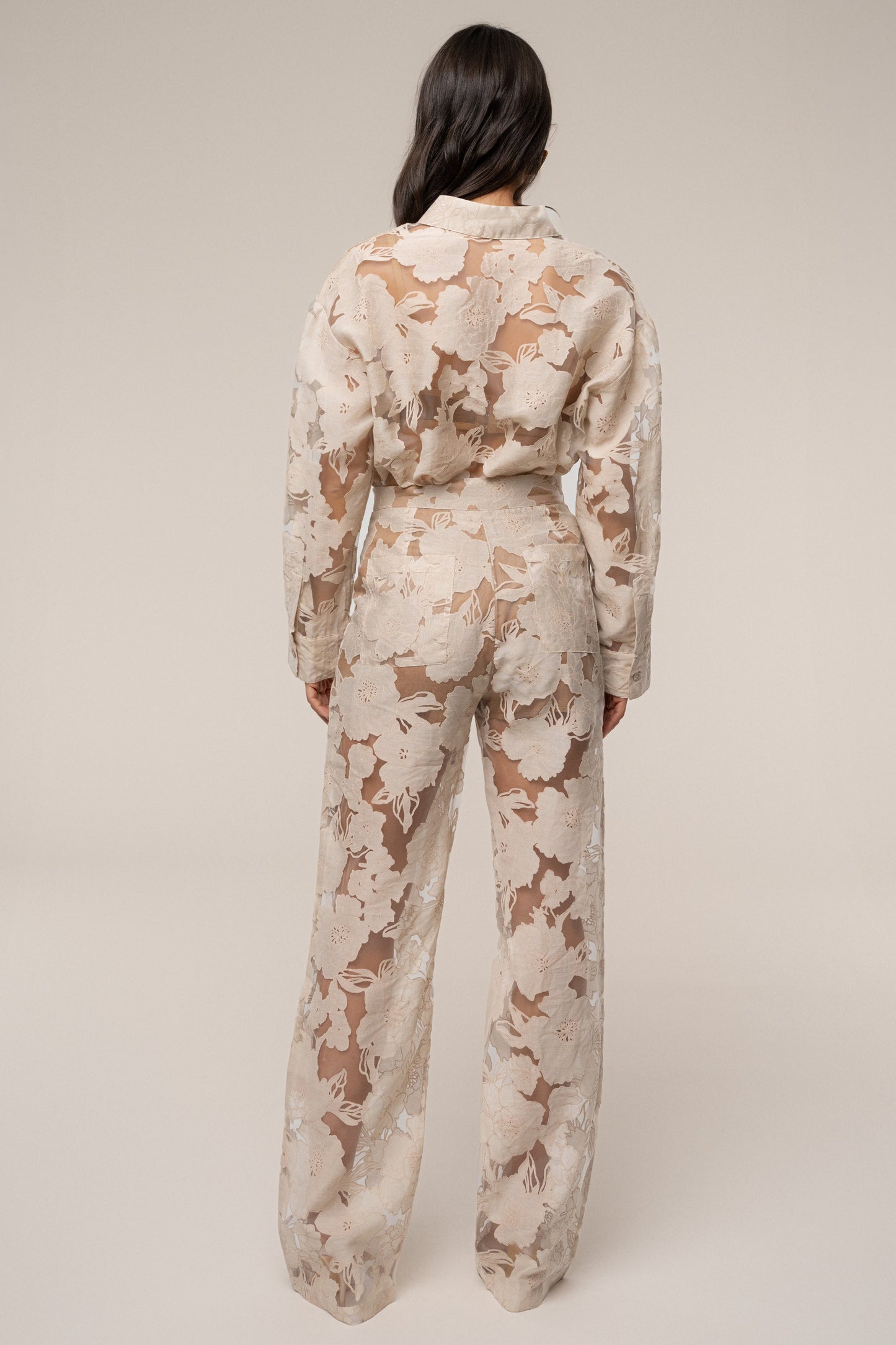 PRE-ORDER Beige Organza Floral Pant NEWFASHIONEDGE