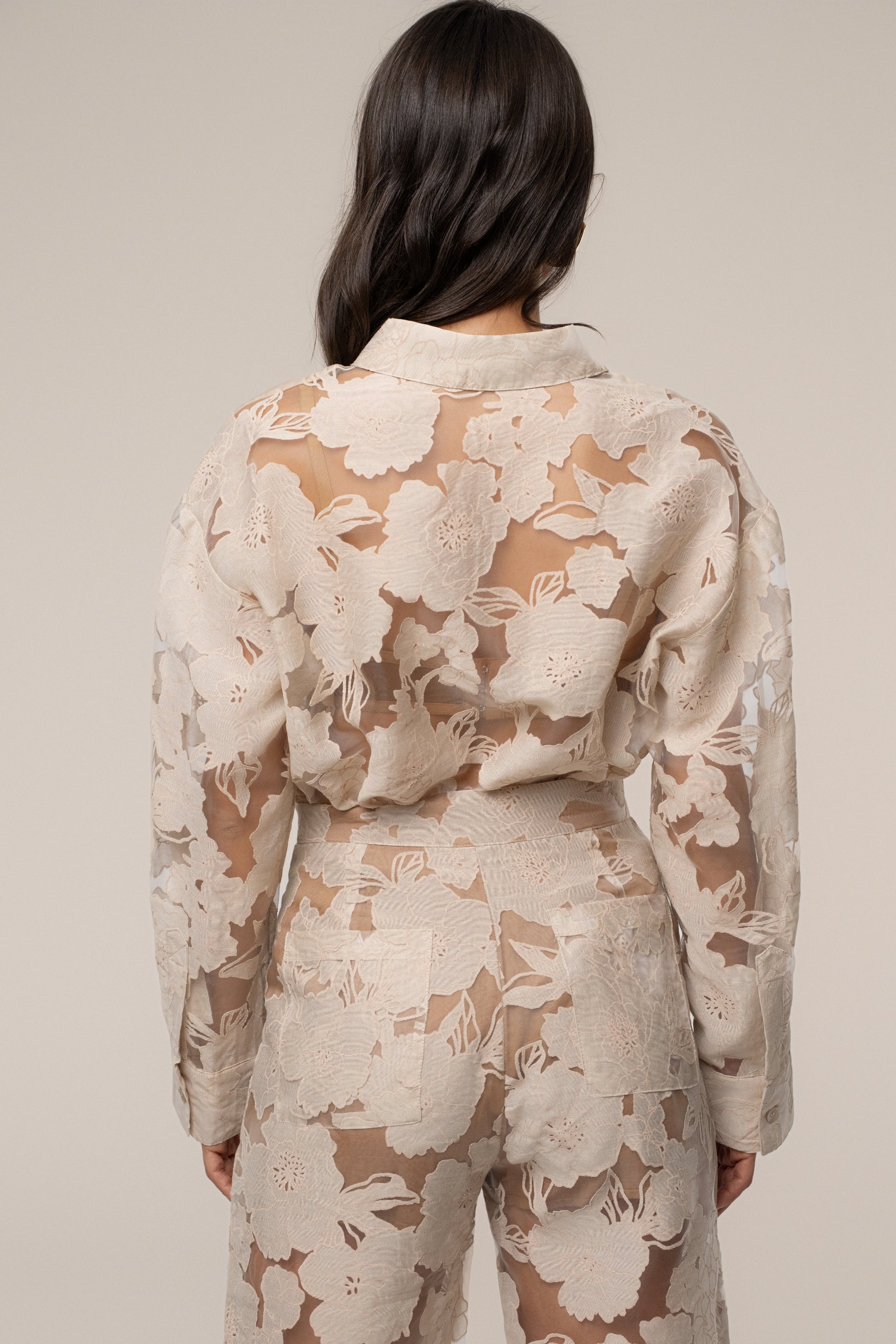 PRE-ORDER Beige Organza Floral Blouse NEWFASHIONEDGE