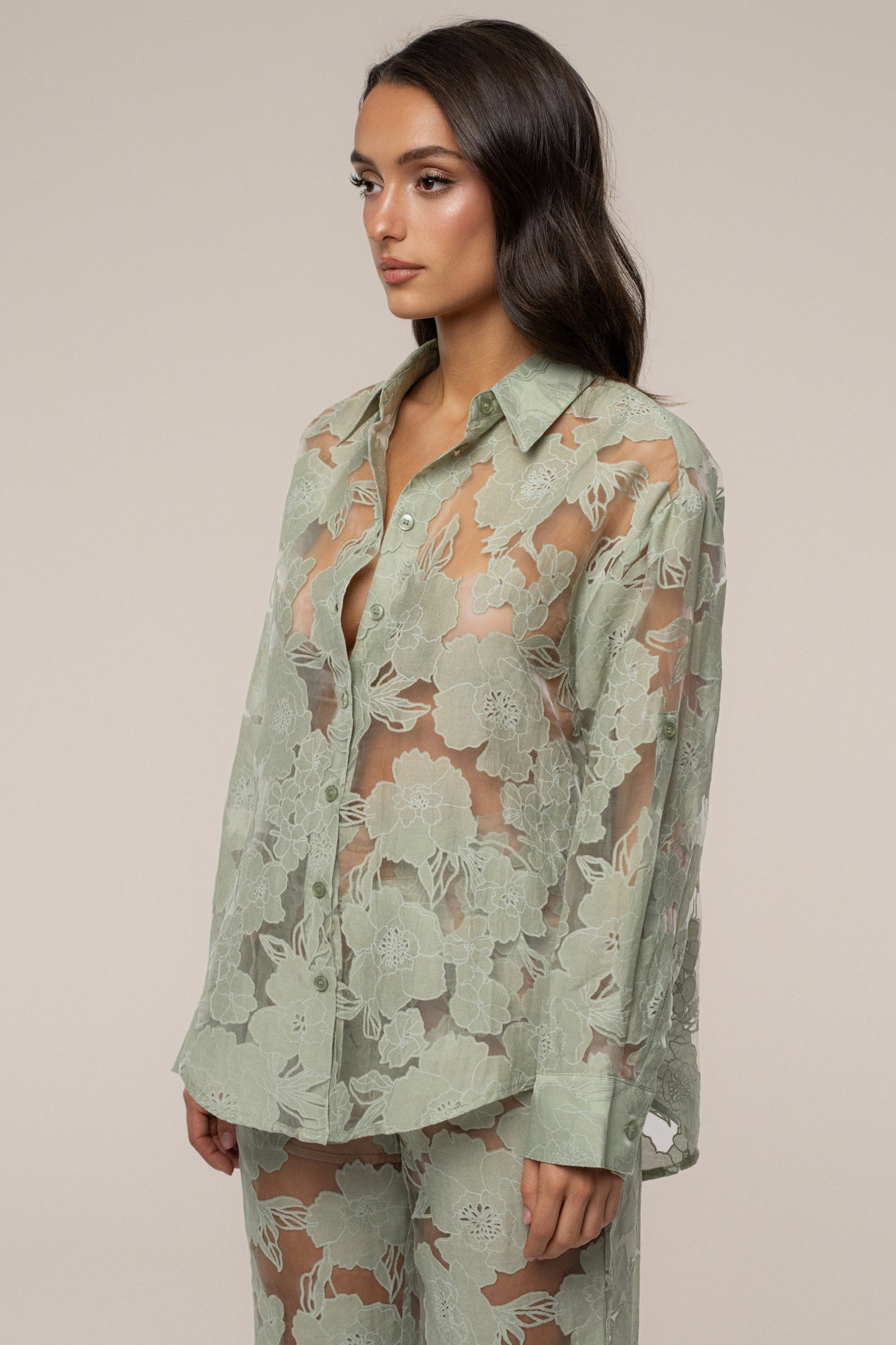 PRE-ORDER Sage Organza Floral Blouse NEWFASHIONEDGE