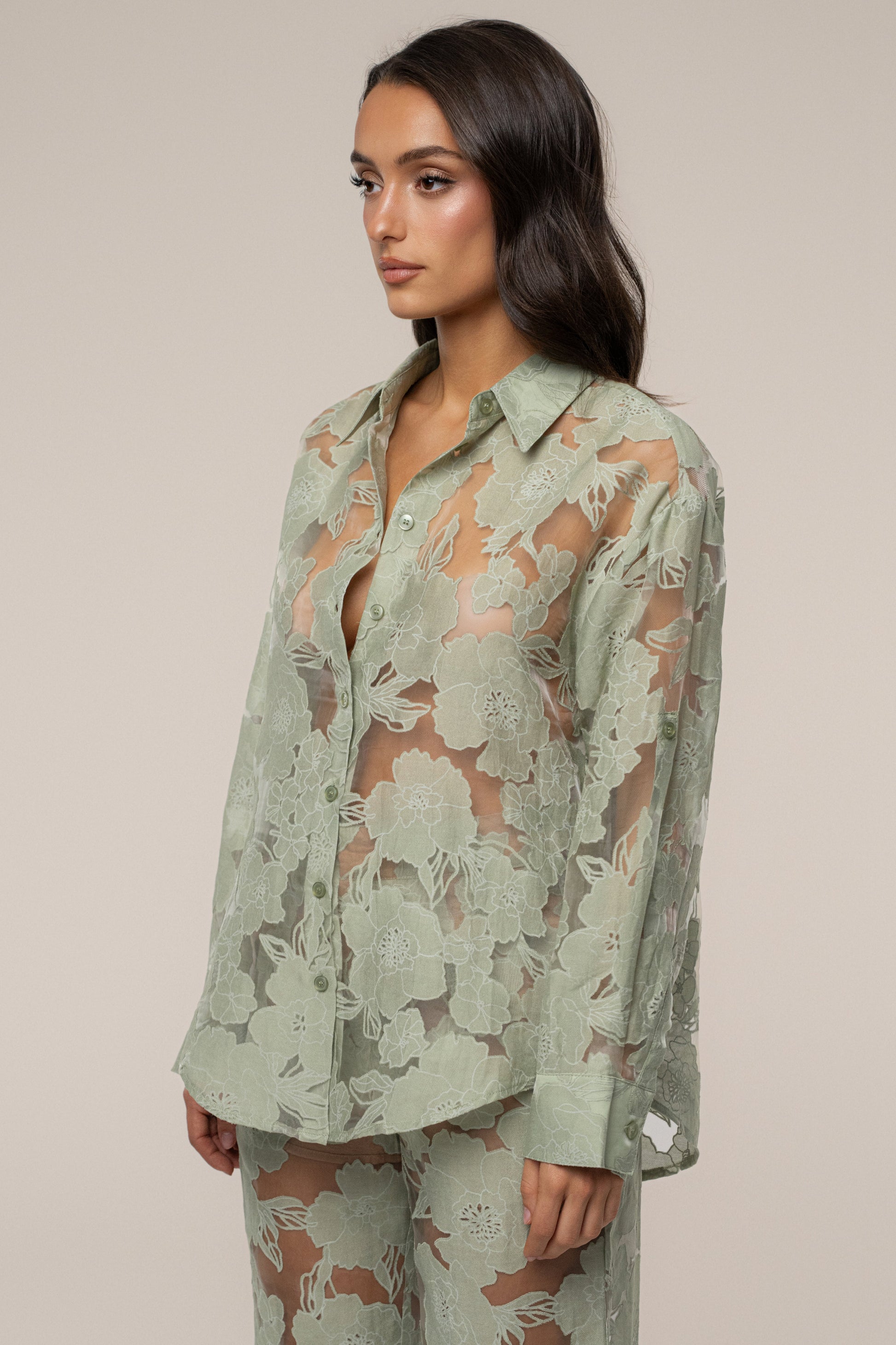 PRE-ORDER Sage Organza Floral Blouse NEWFASHIONEDGE