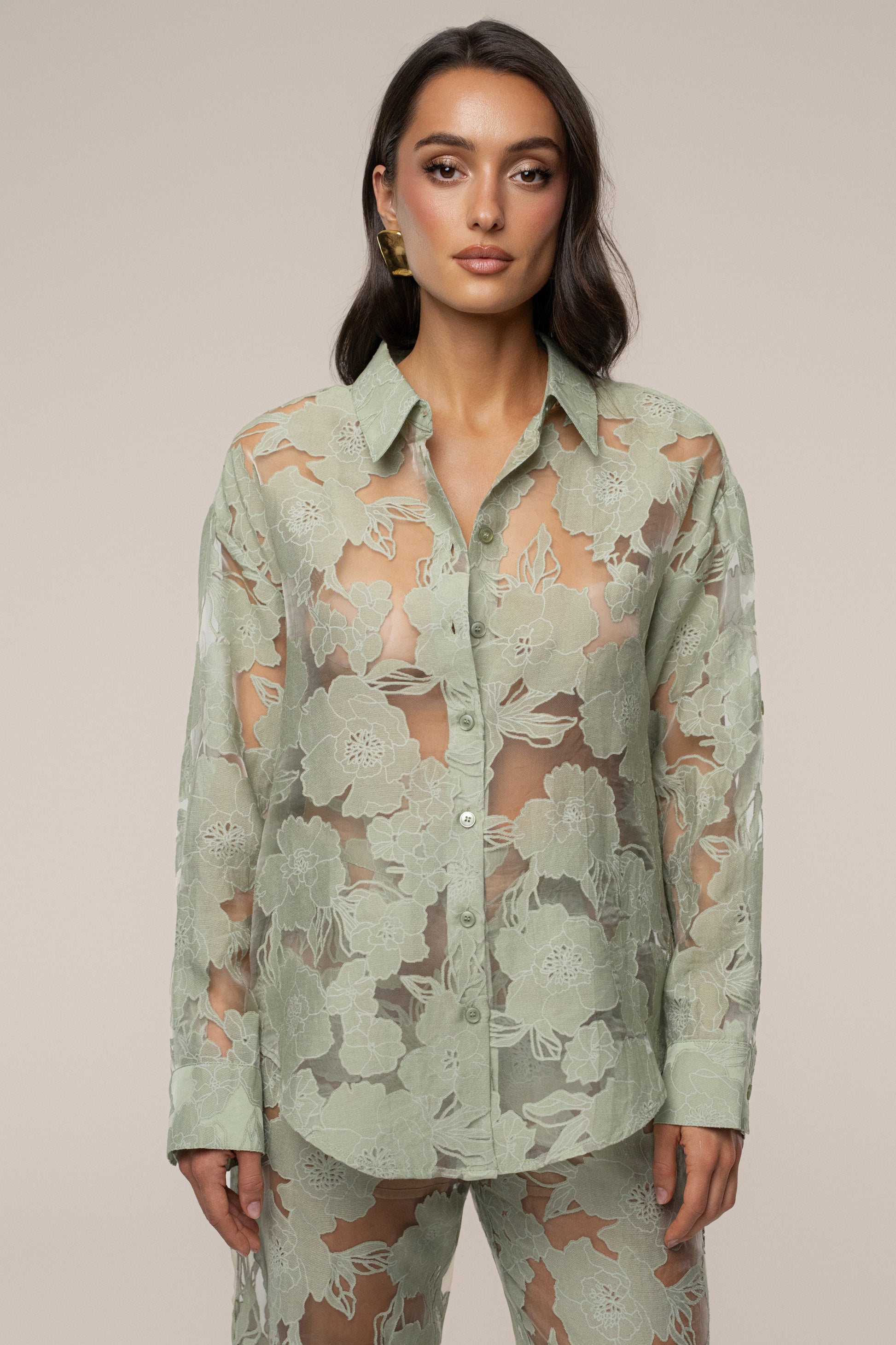 PRE-ORDER Sage Organza Floral Blouse NEWFASHIONEDGE