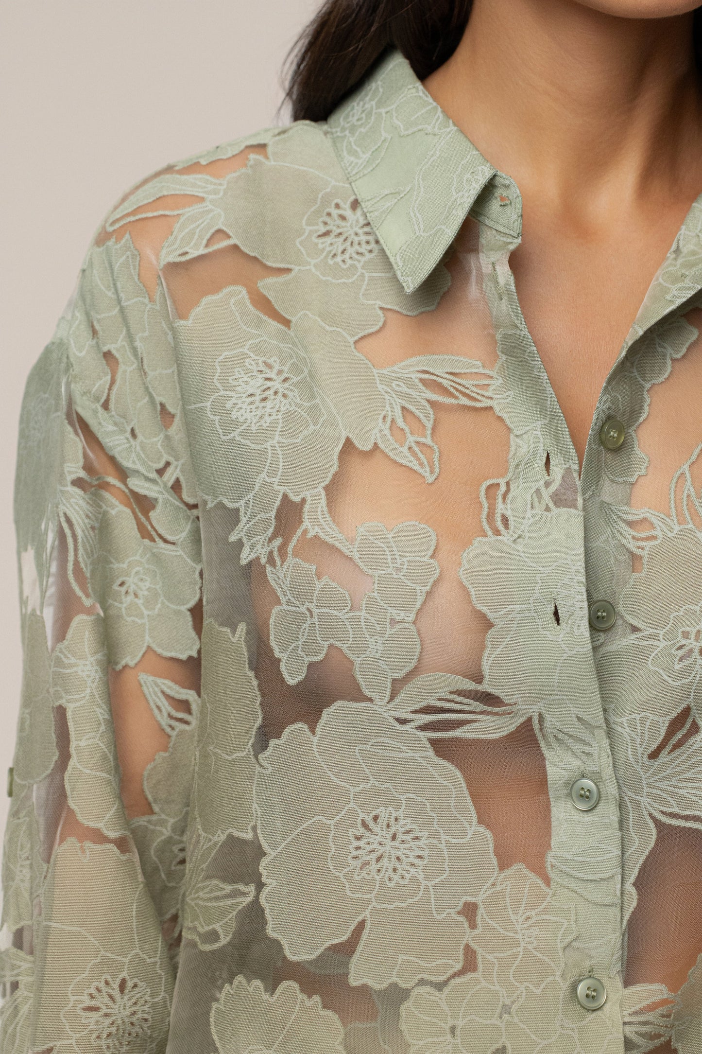 PRE-ORDER Sage Organza Floral Blouse NEWFASHIONEDGE