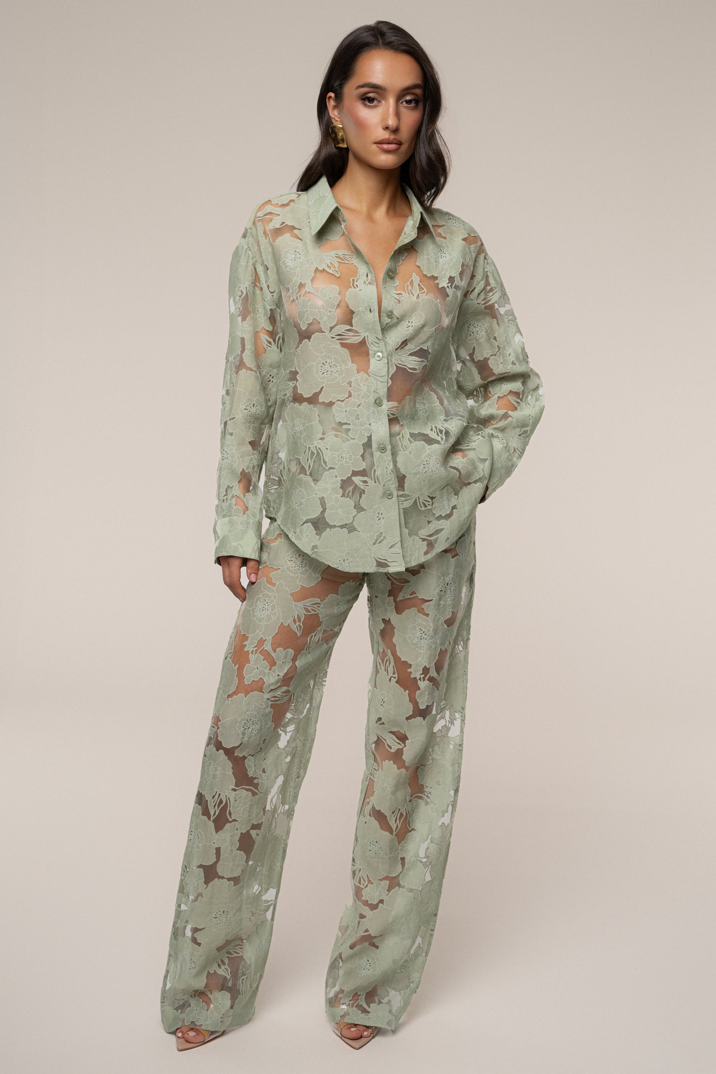 PRE-ORDER Sage Organza Floral Blouse