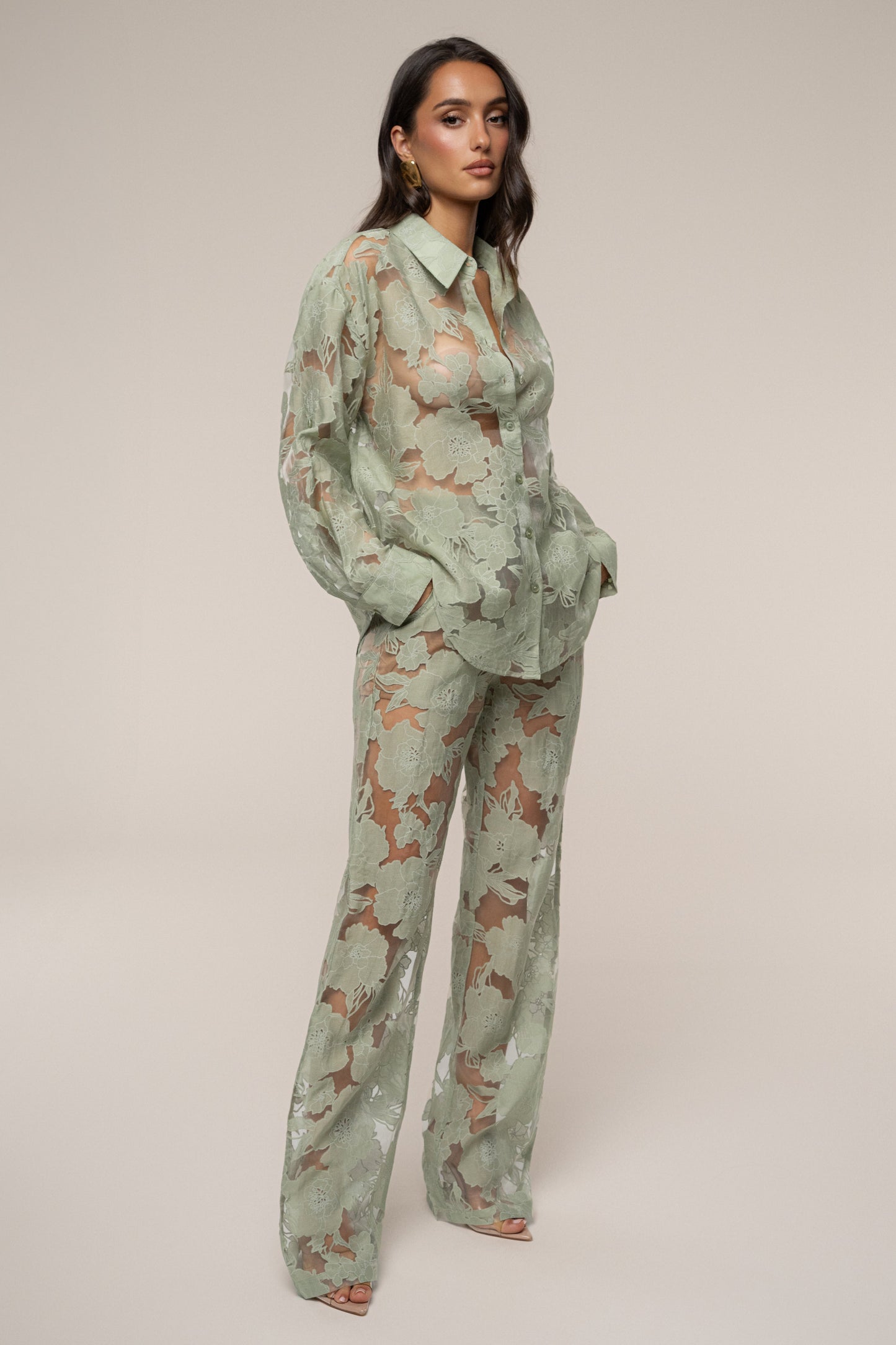 PRE-ORDER Sage Organza Floral Blouse
