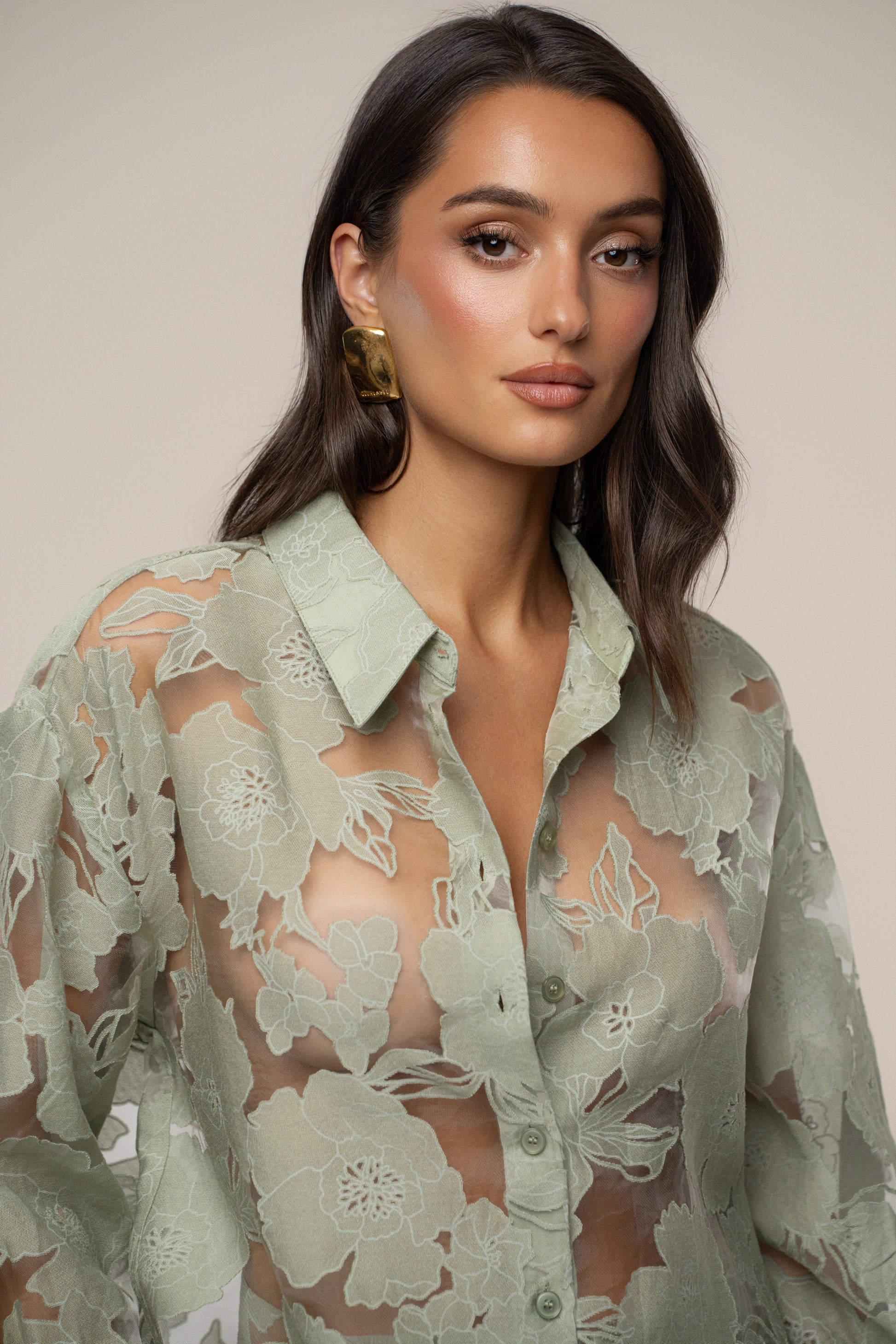 PRE-ORDER Sage Organza Floral Blouse NEWFASHIONEDGE