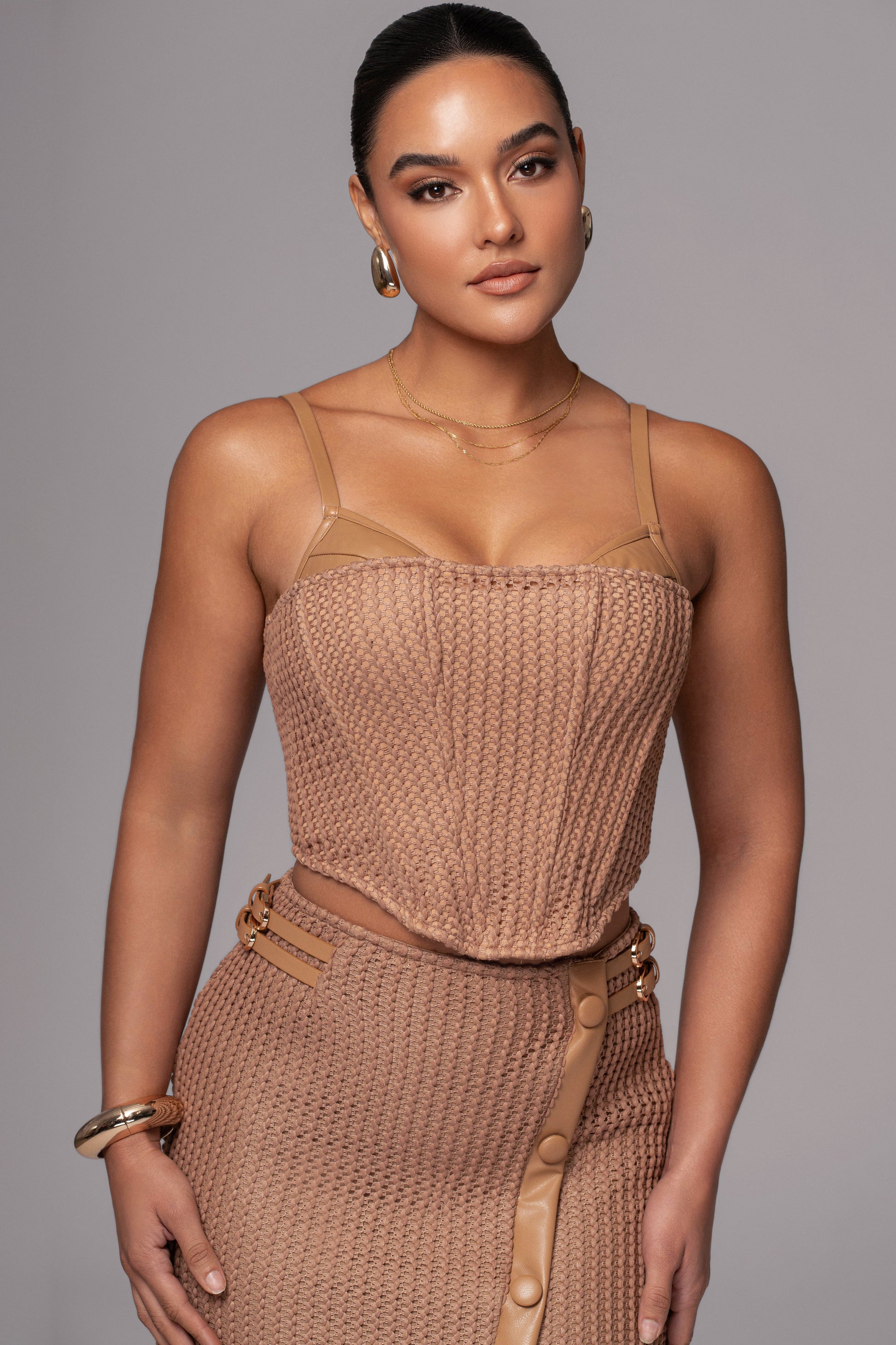 Tan Textured Harley Corset Top JLUXLABEL