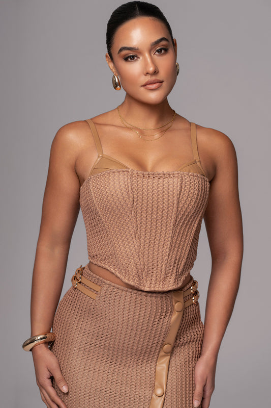 Tan Textured Harley Corset Top JLUXLABEL