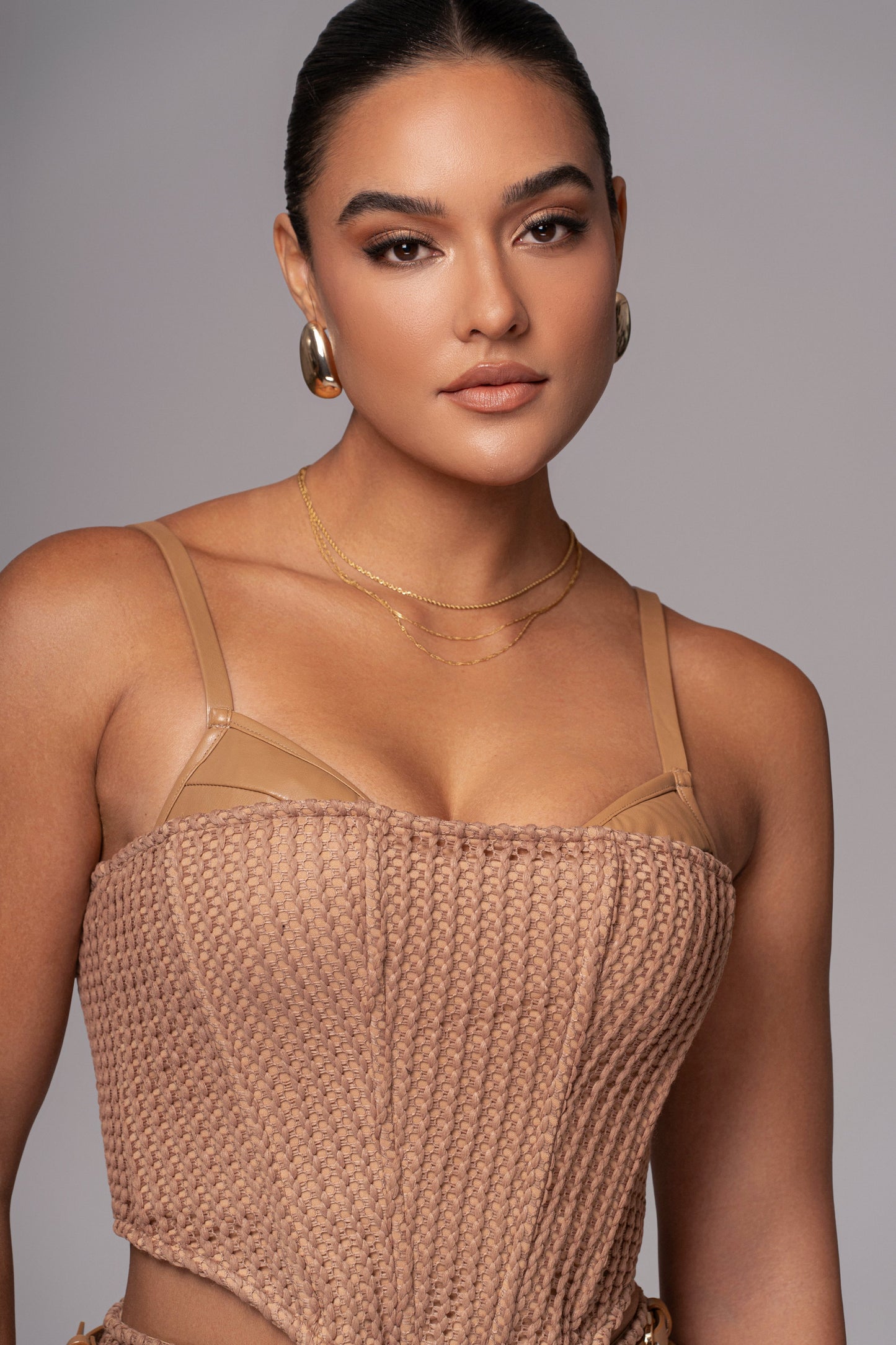 Tan Textured Harley Corset Top JLUXLABEL