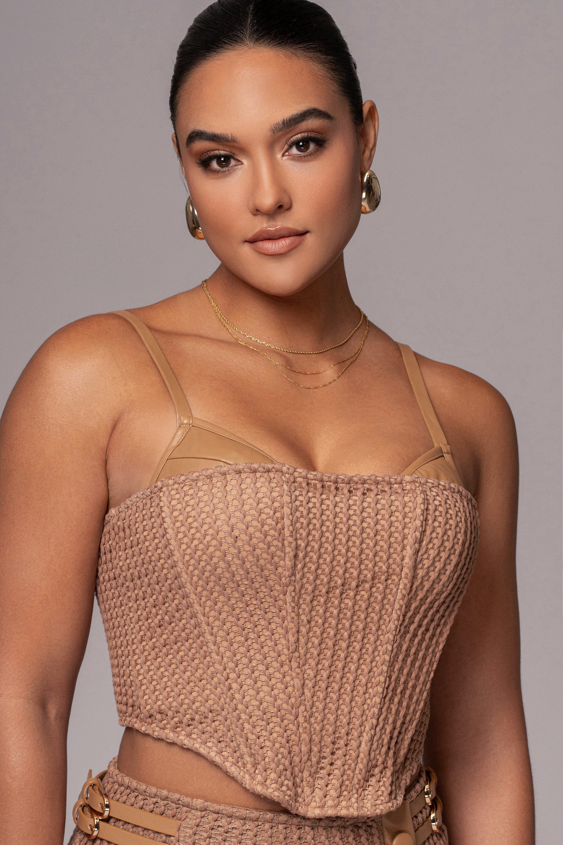 Tan Textured Harley Corset Top JLUXLABEL