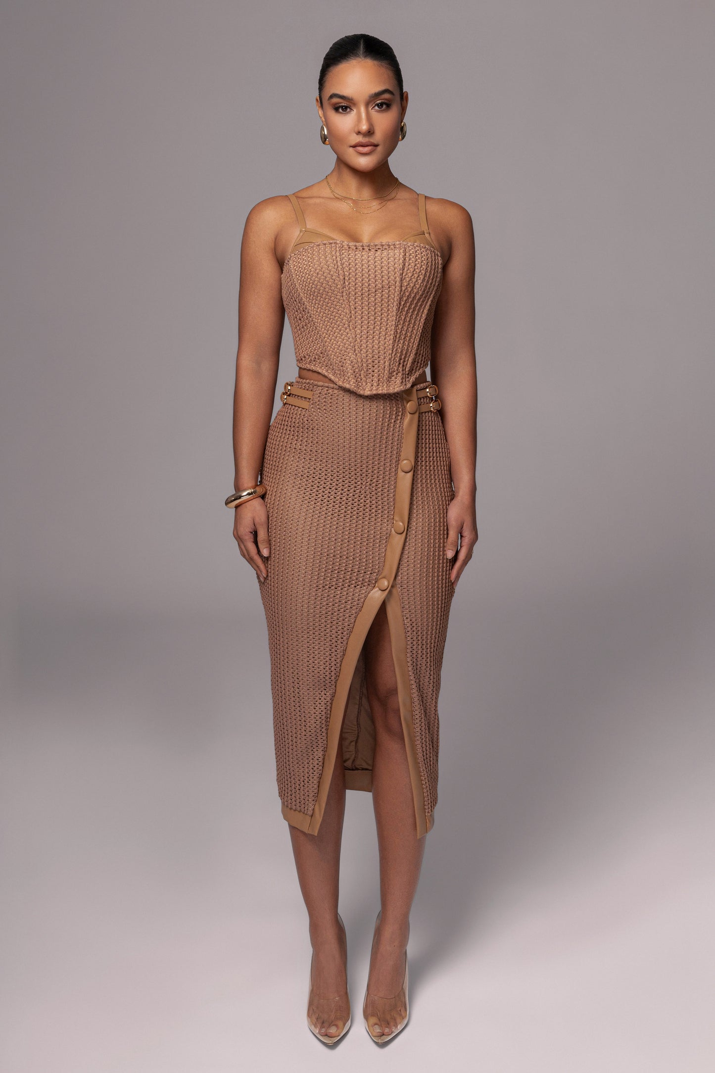 Tan Textured Harley Corset Top JLUXLABEL