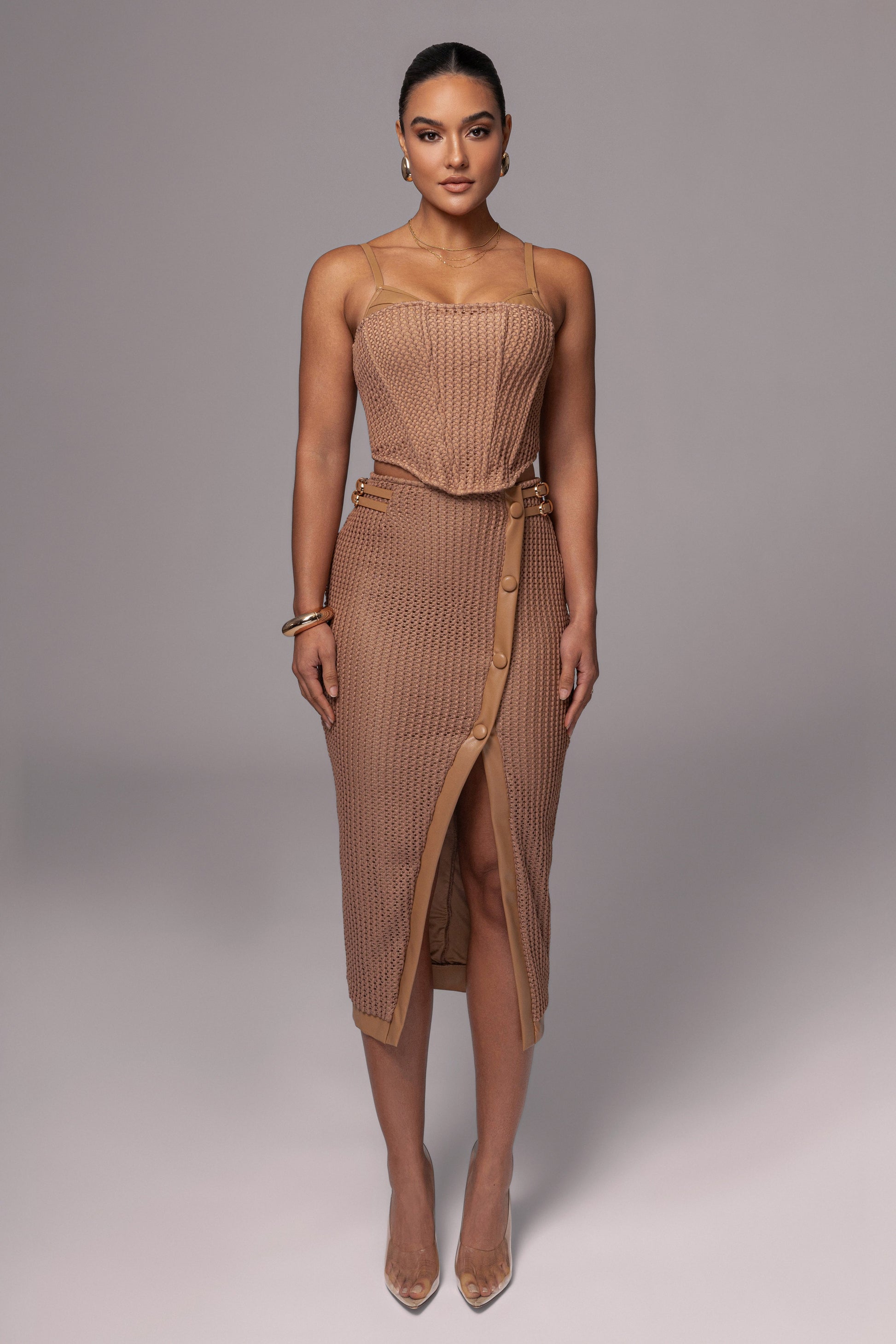 Tan Textured Harley Corset Top JLUXLABEL