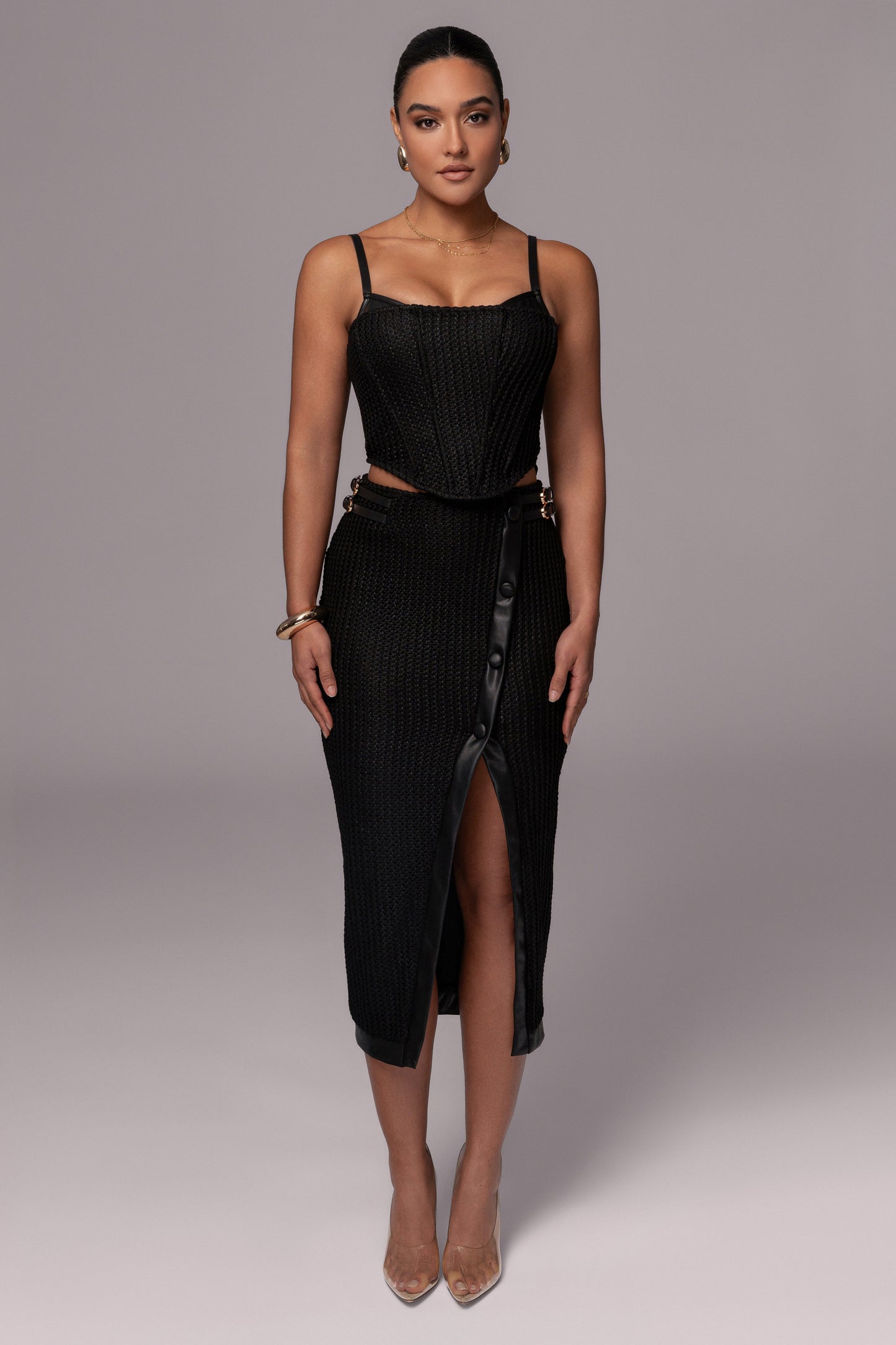 Black Textured Harley Corset Top JLUXLABEL