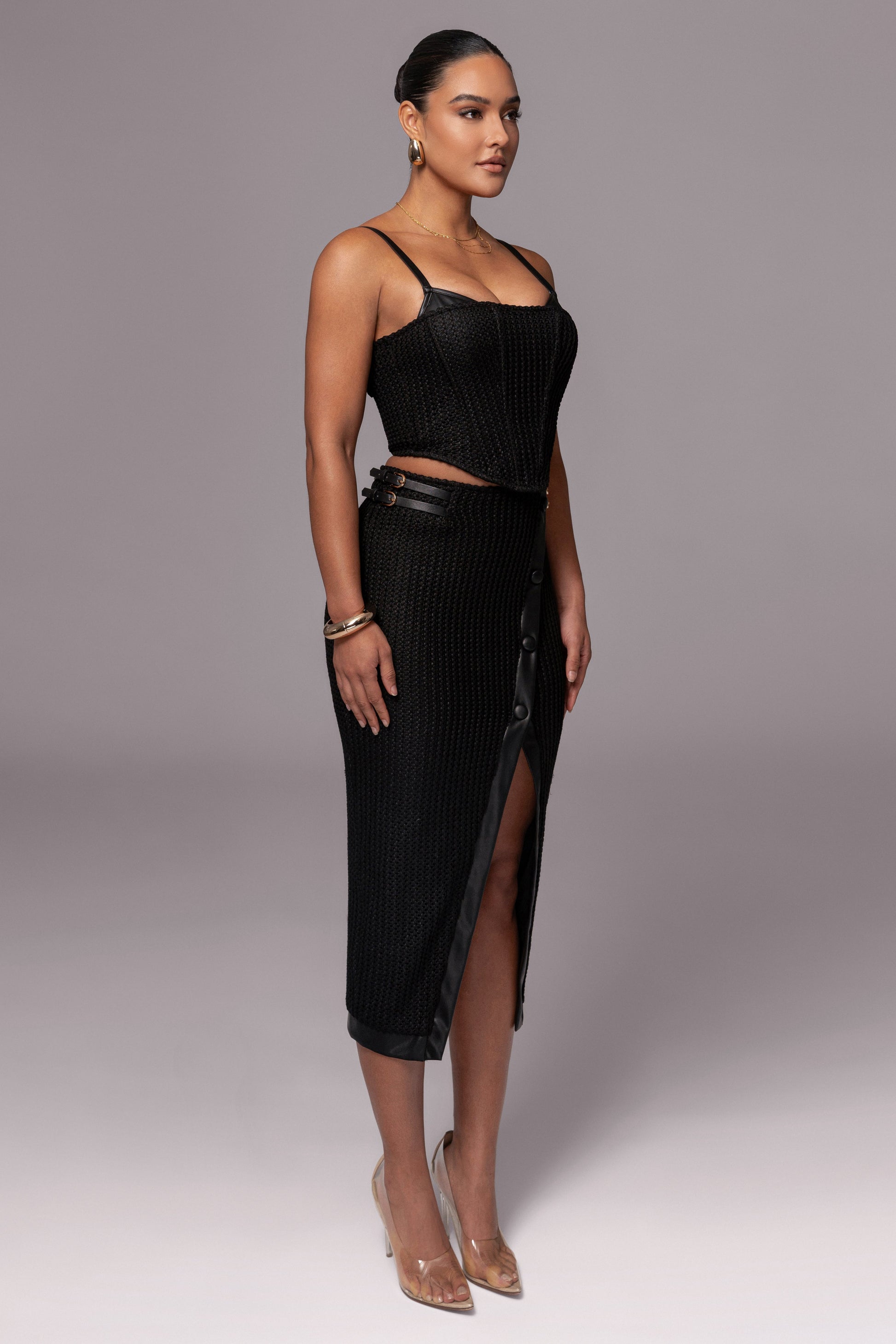 Black Textured Harley Corset Top JLUXLABEL