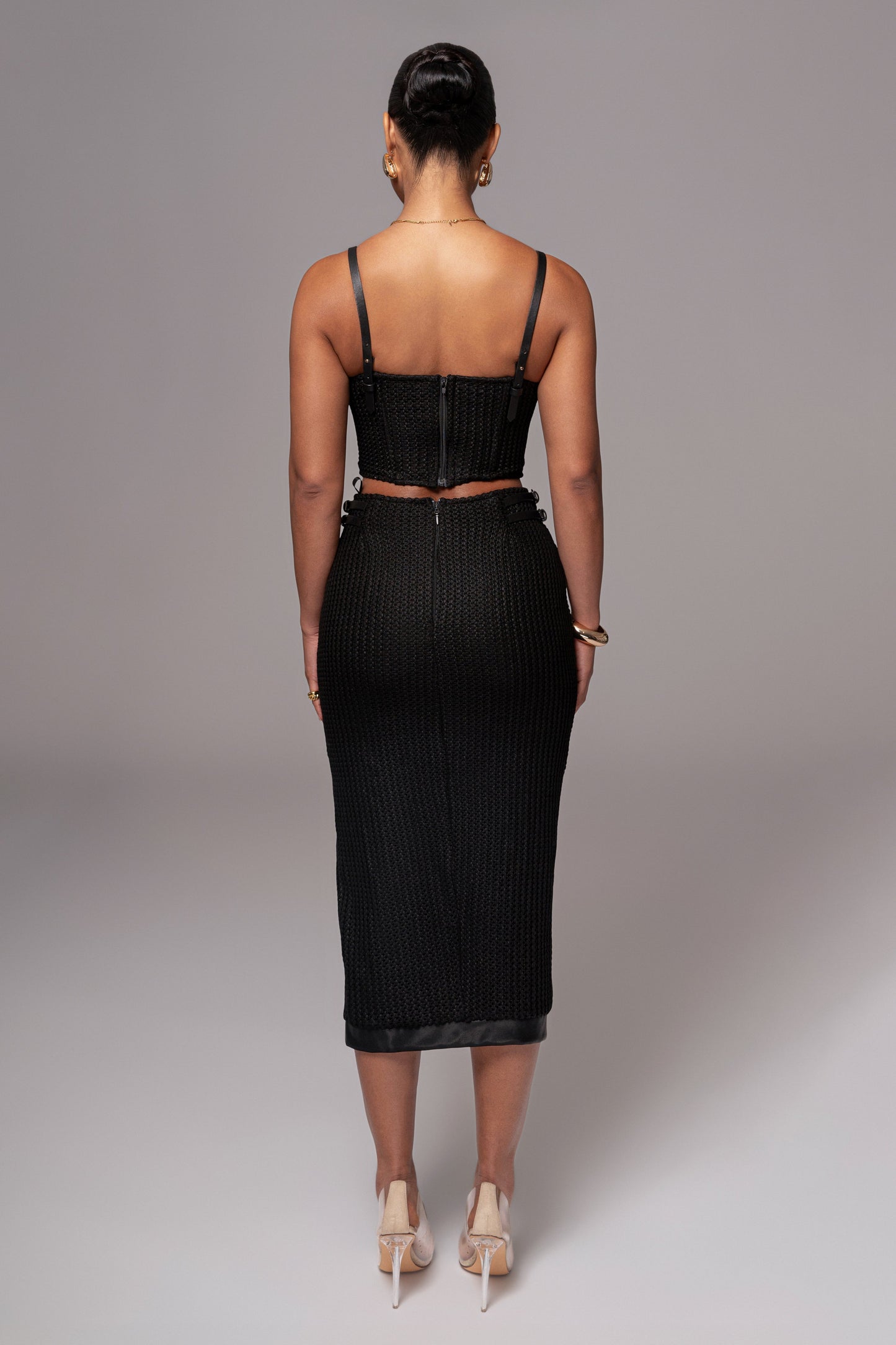 Black Textured Harley Corset Top JLUXLABEL