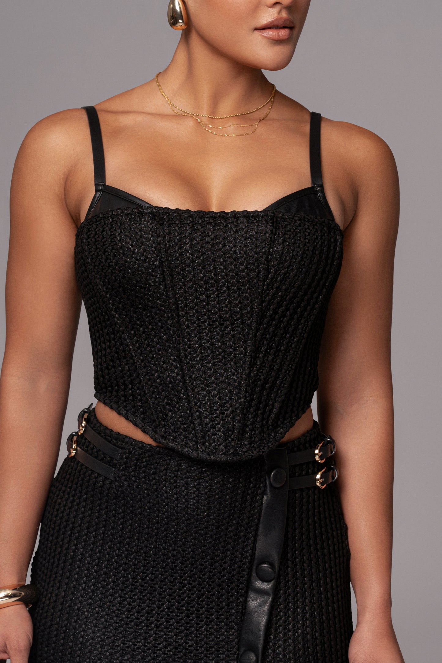 Black Textured Harley Corset Top JLUXLABEL