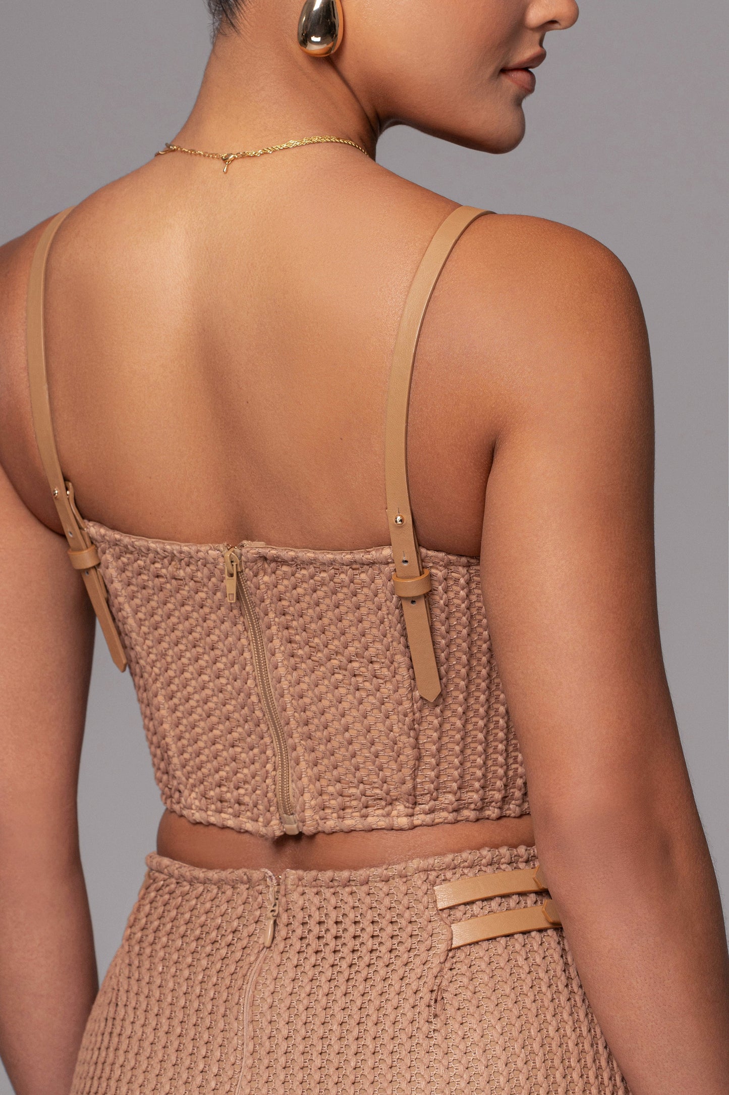 Tan Textured Harley Corset Top JLUXLABEL