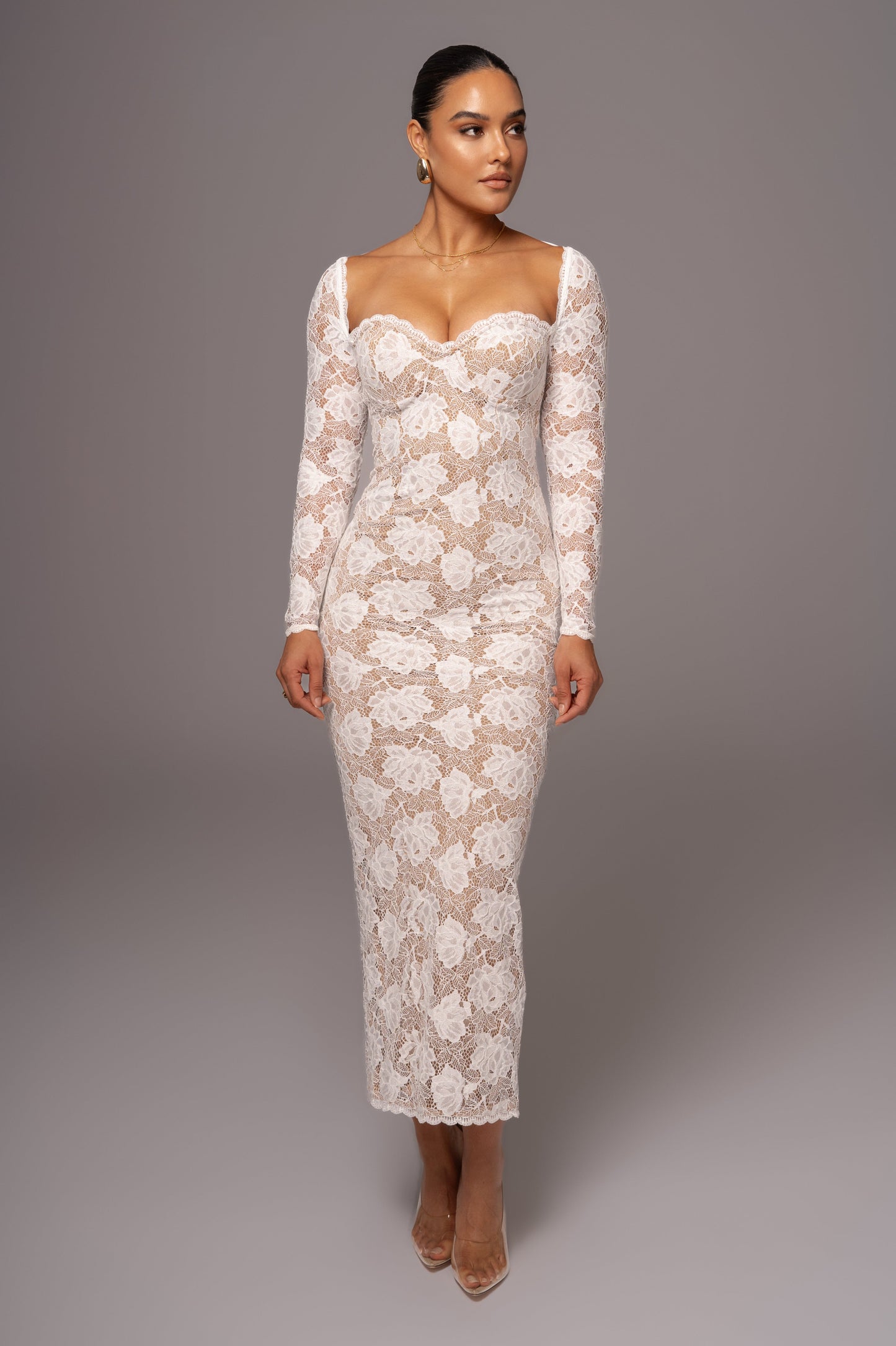 Ivory Lace Sweetheart Maxi Dress JLUXLABEL
