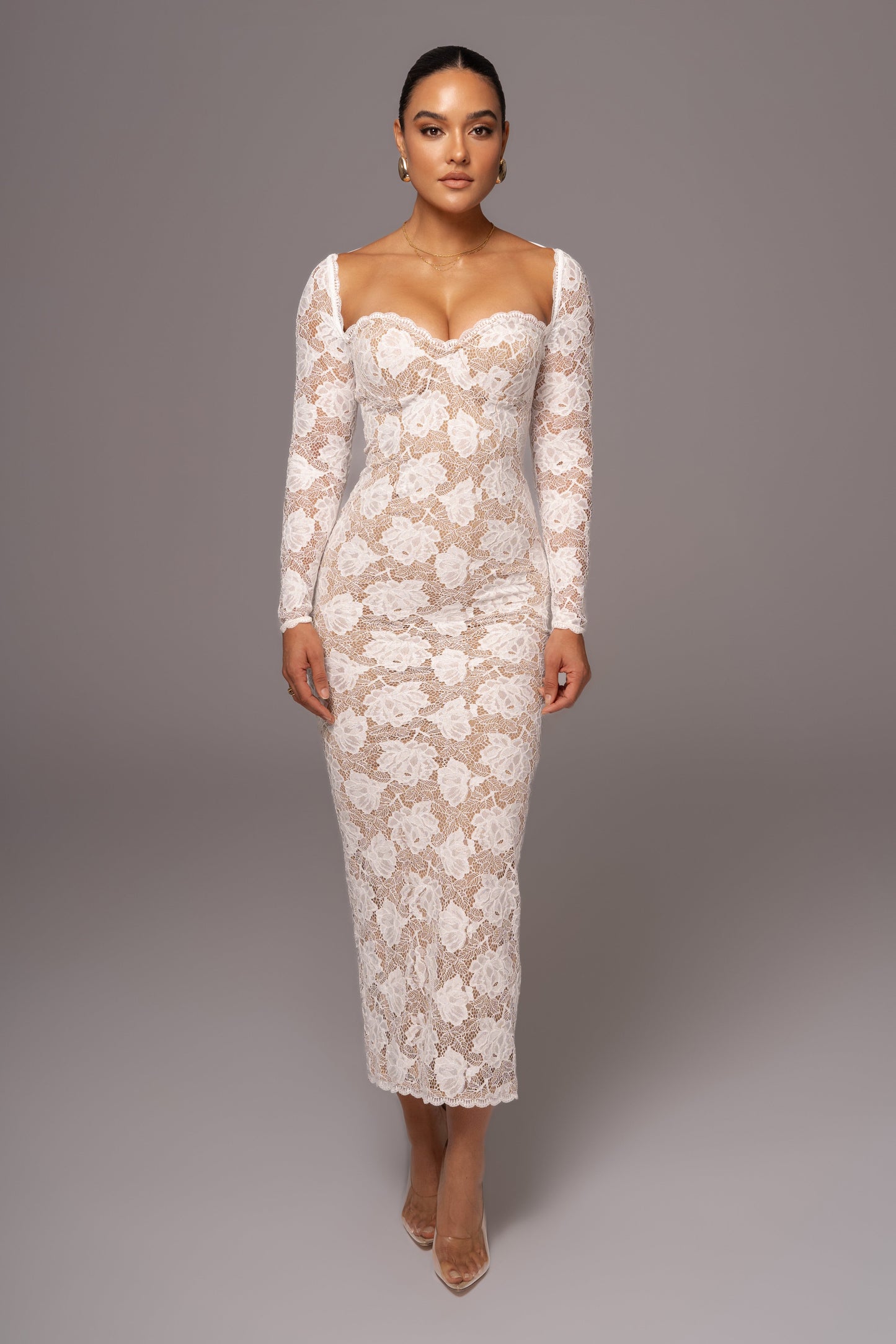Ivory Lace Sweetheart Maxi Dress JLUXLABEL