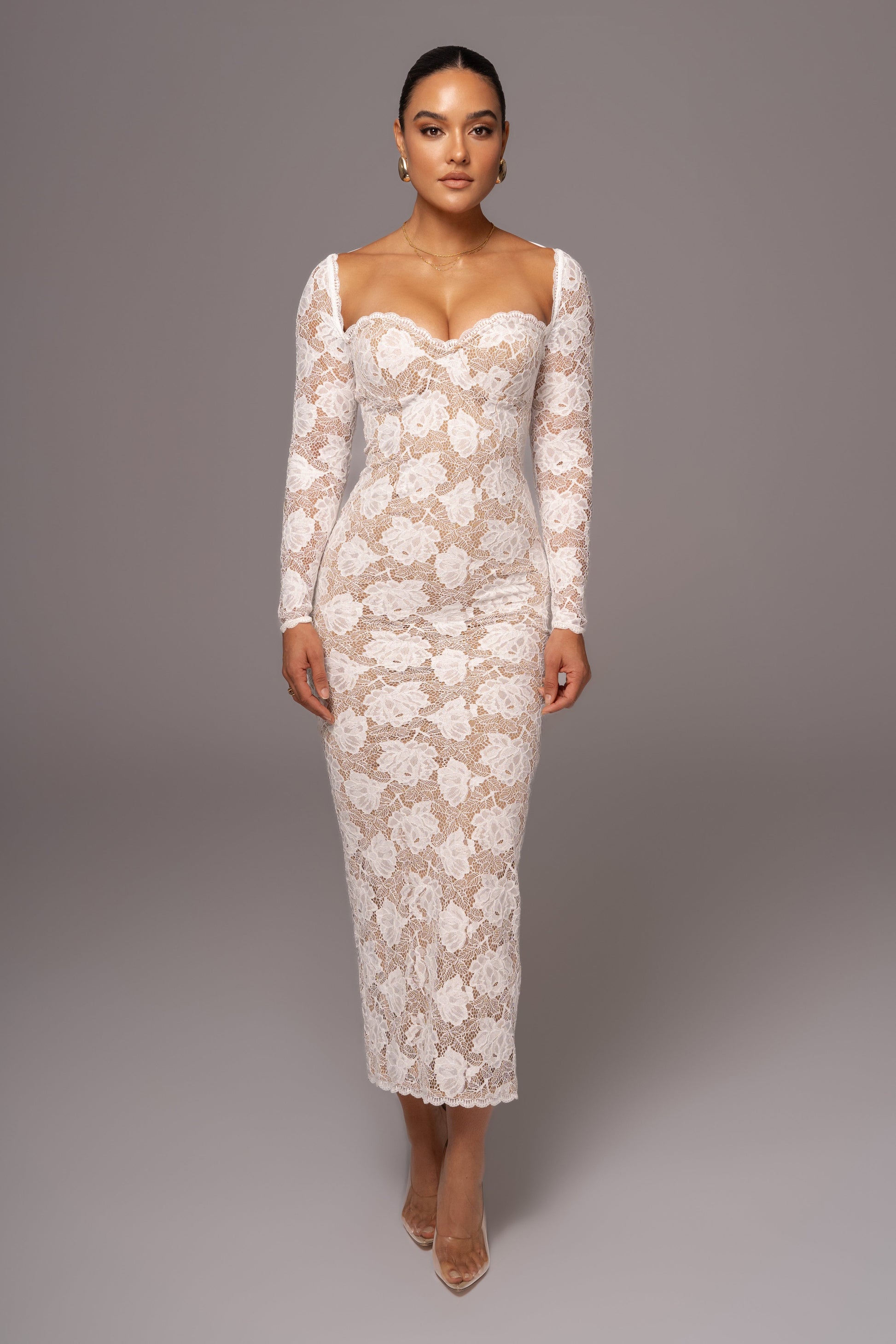 Ivory Lace Sweetheart Maxi Dress JLUXLABEL