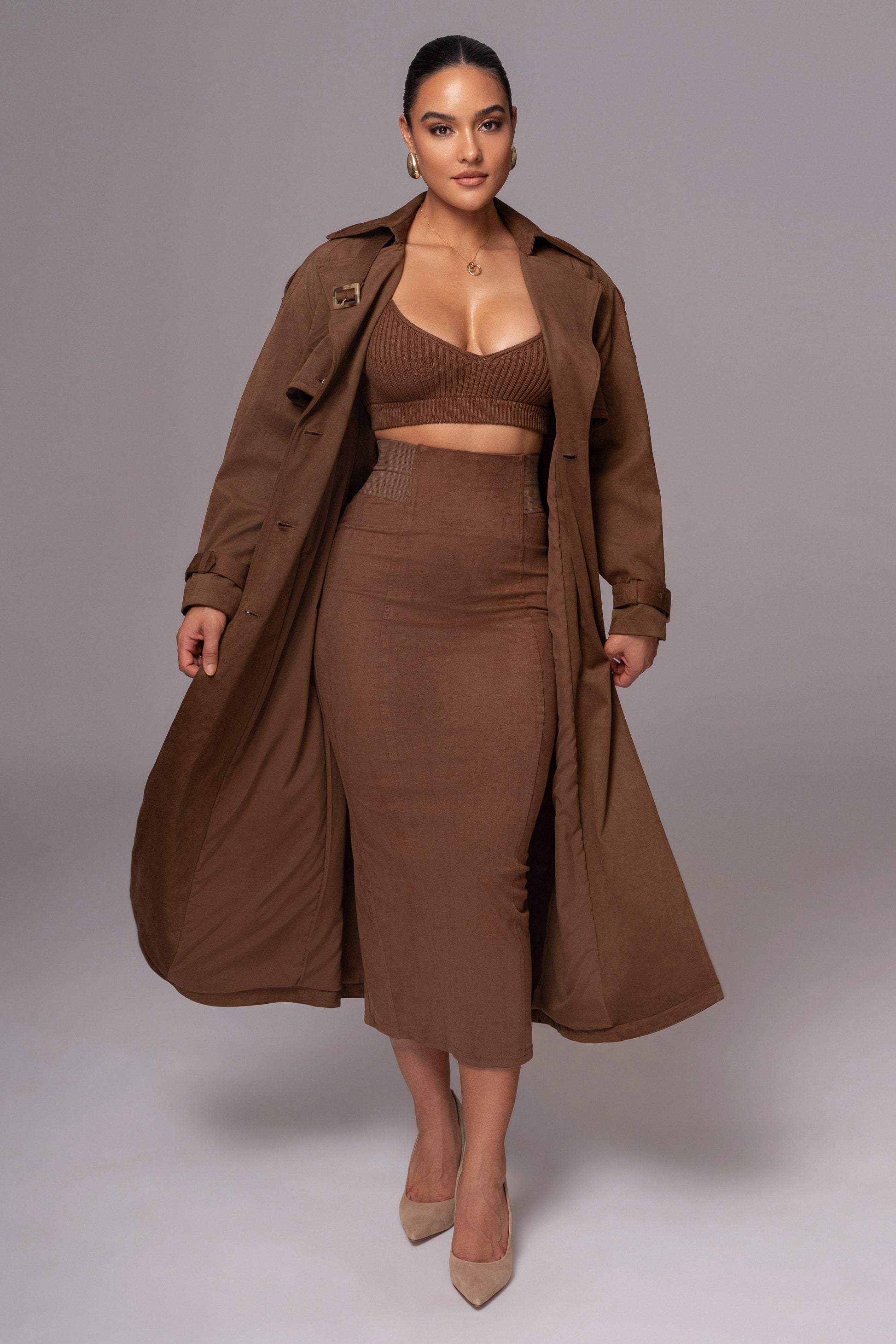 Chocolate Elite Suede Coat JLUXLABEL
