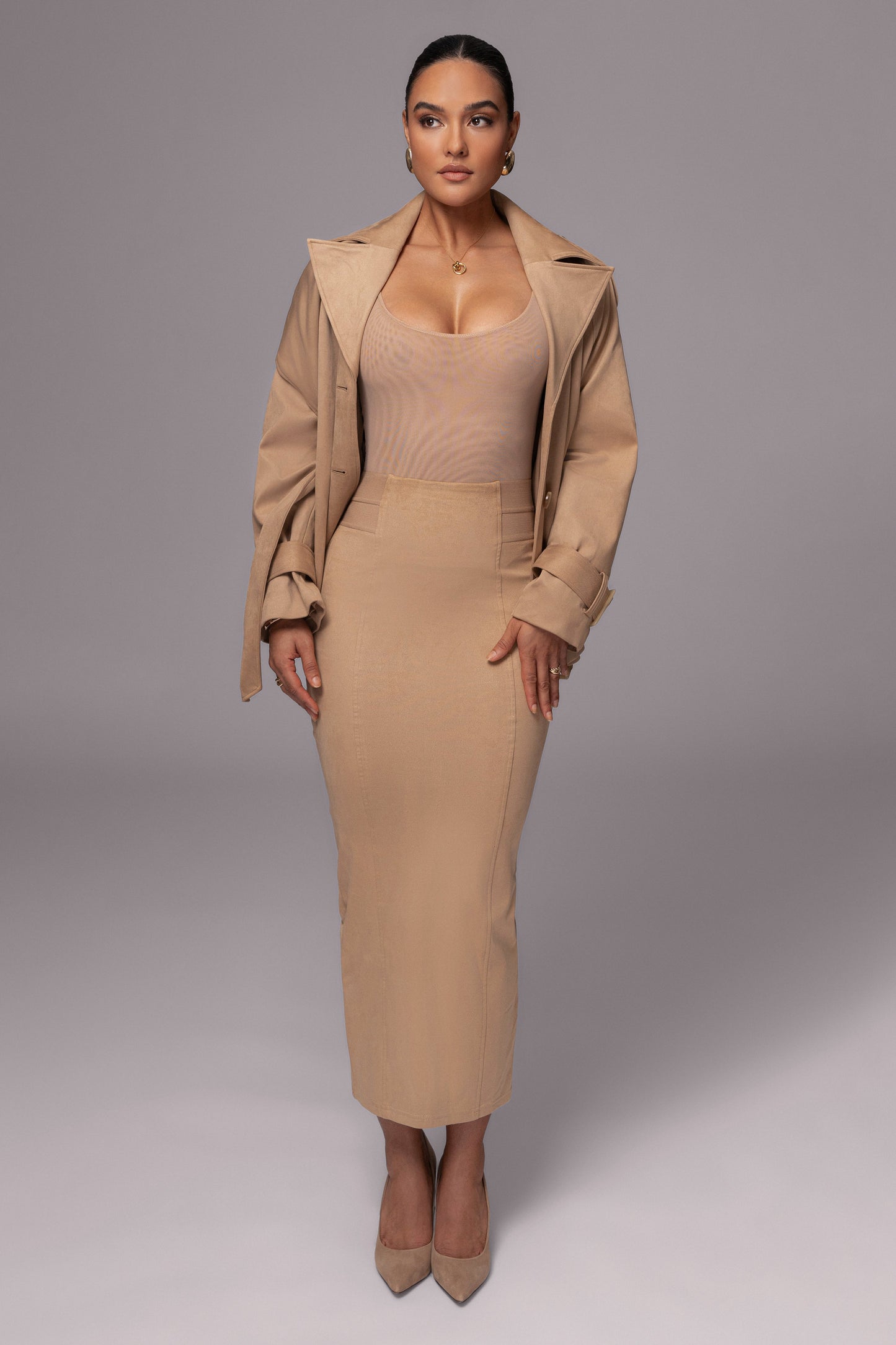 Beige Phoenix Suede Skirt JLUXLABEL