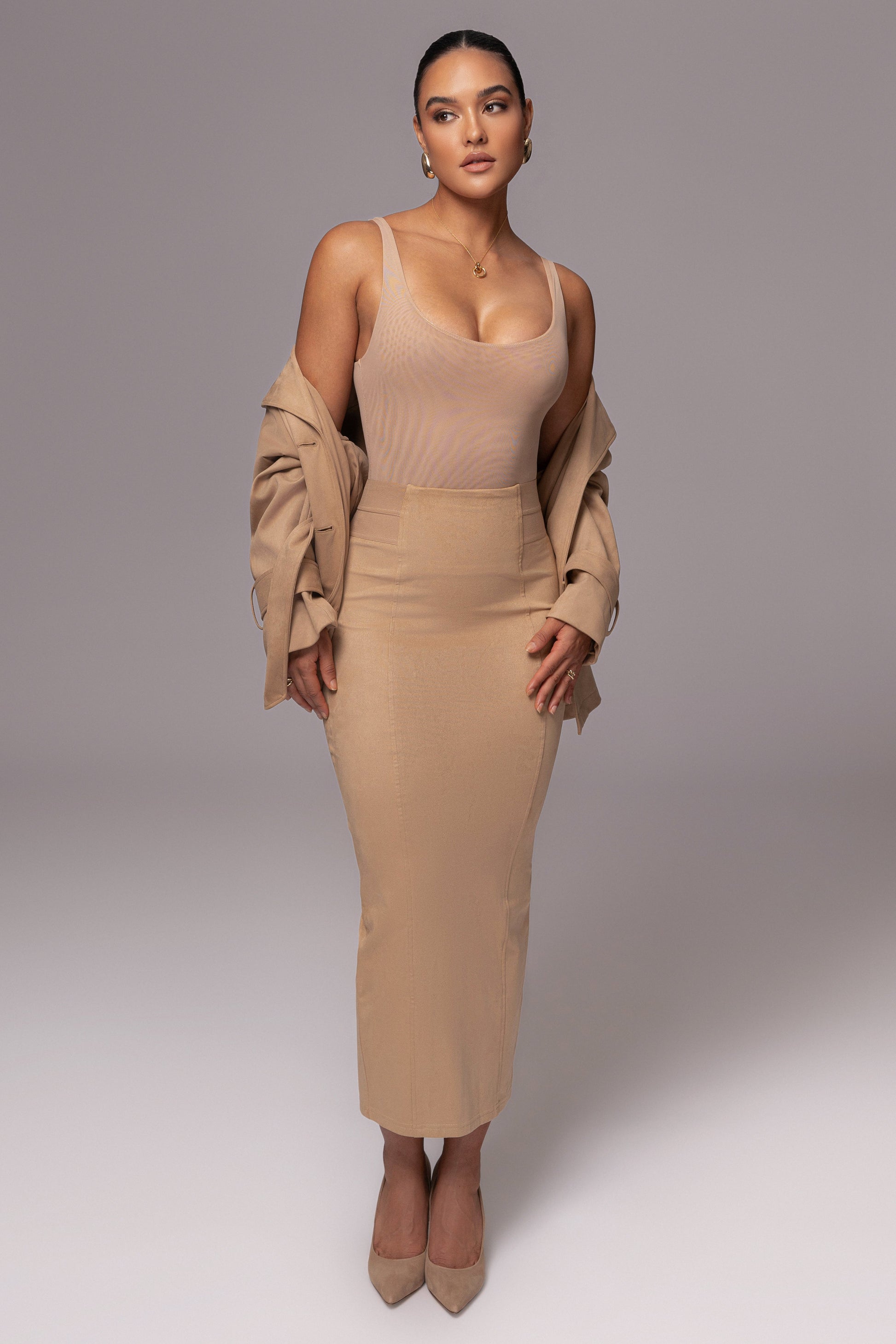 Beige Phoenix Suede Skirt JLUXLABEL