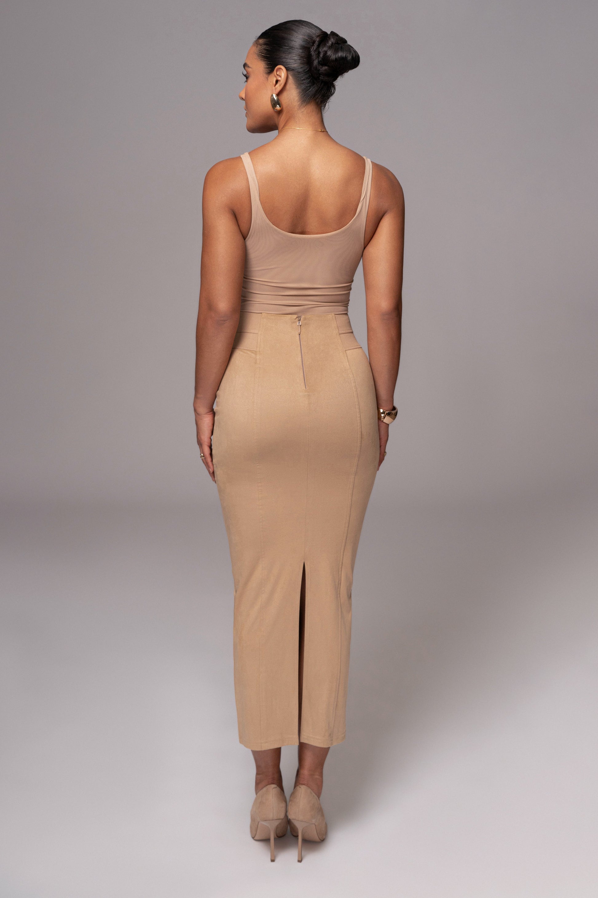 Beige Phoenix Suede Skirt JLUXLABEL
