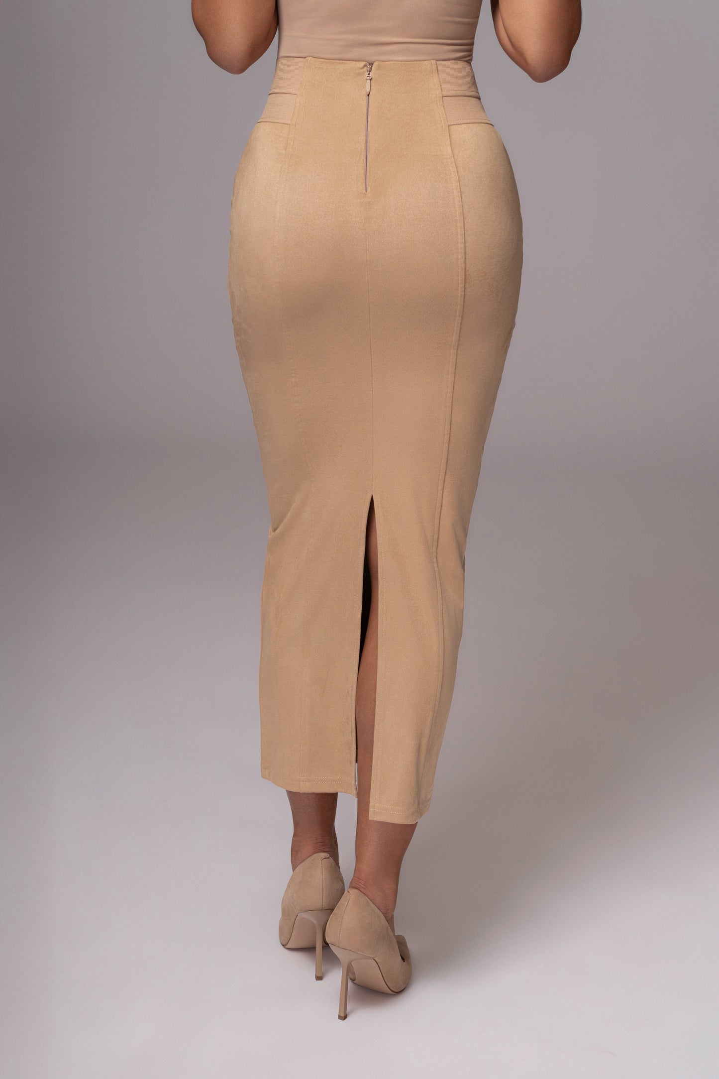 Beige Phoenix Suede Skirt JLUXLABEL