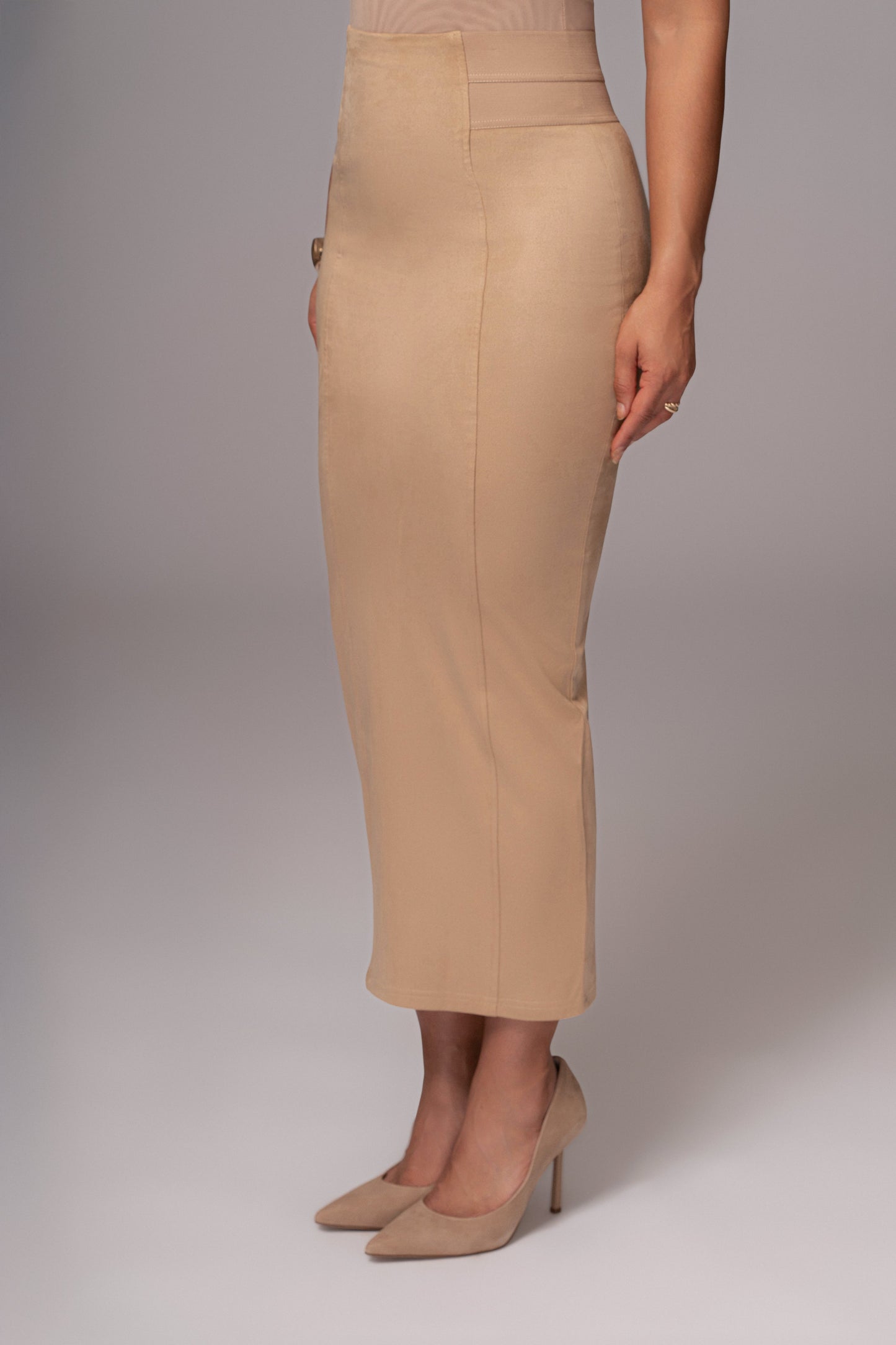 Beige Phoenix Suede Skirt JLUXLABEL