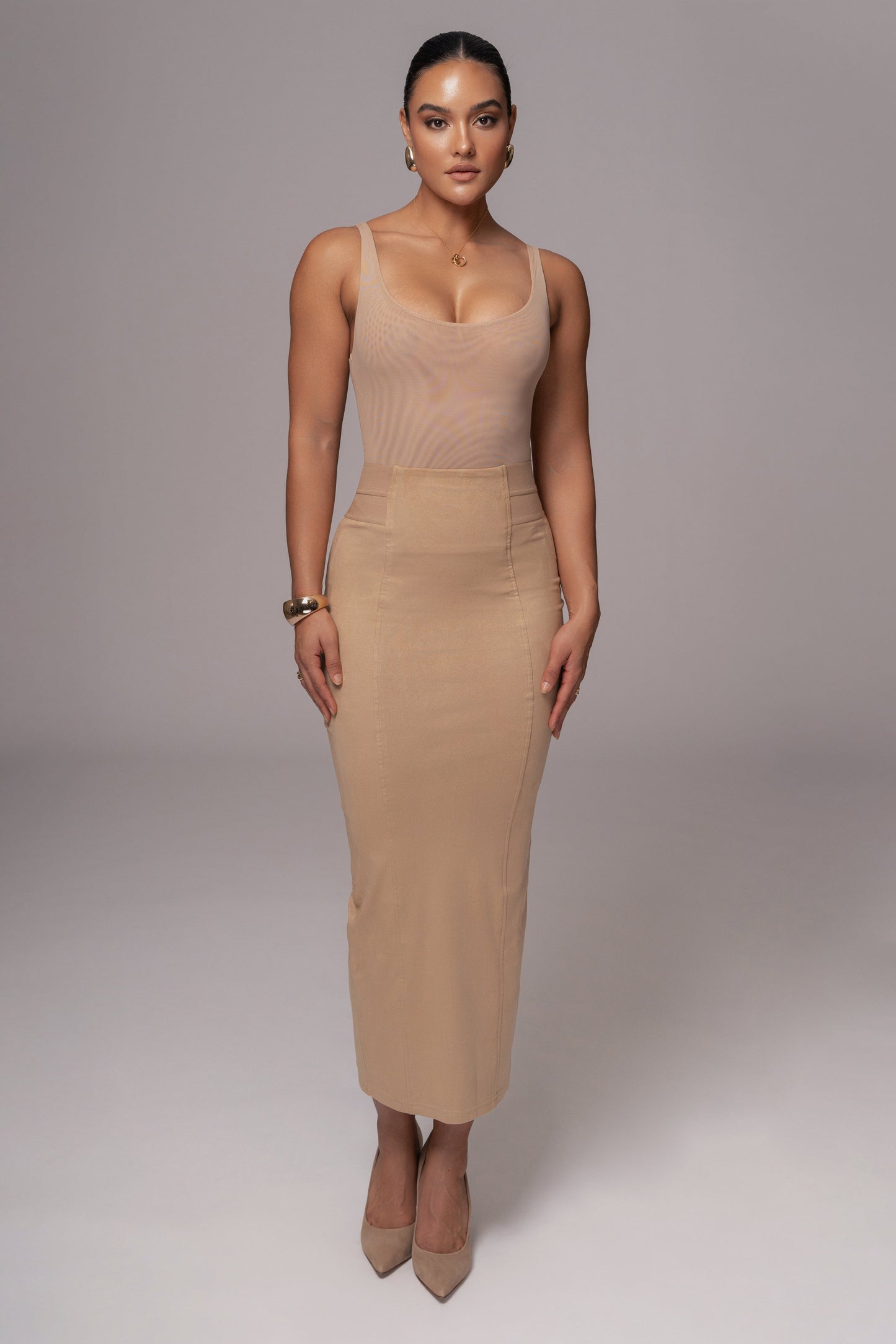 Beige Phoenix Suede Skirt JLUXLABEL