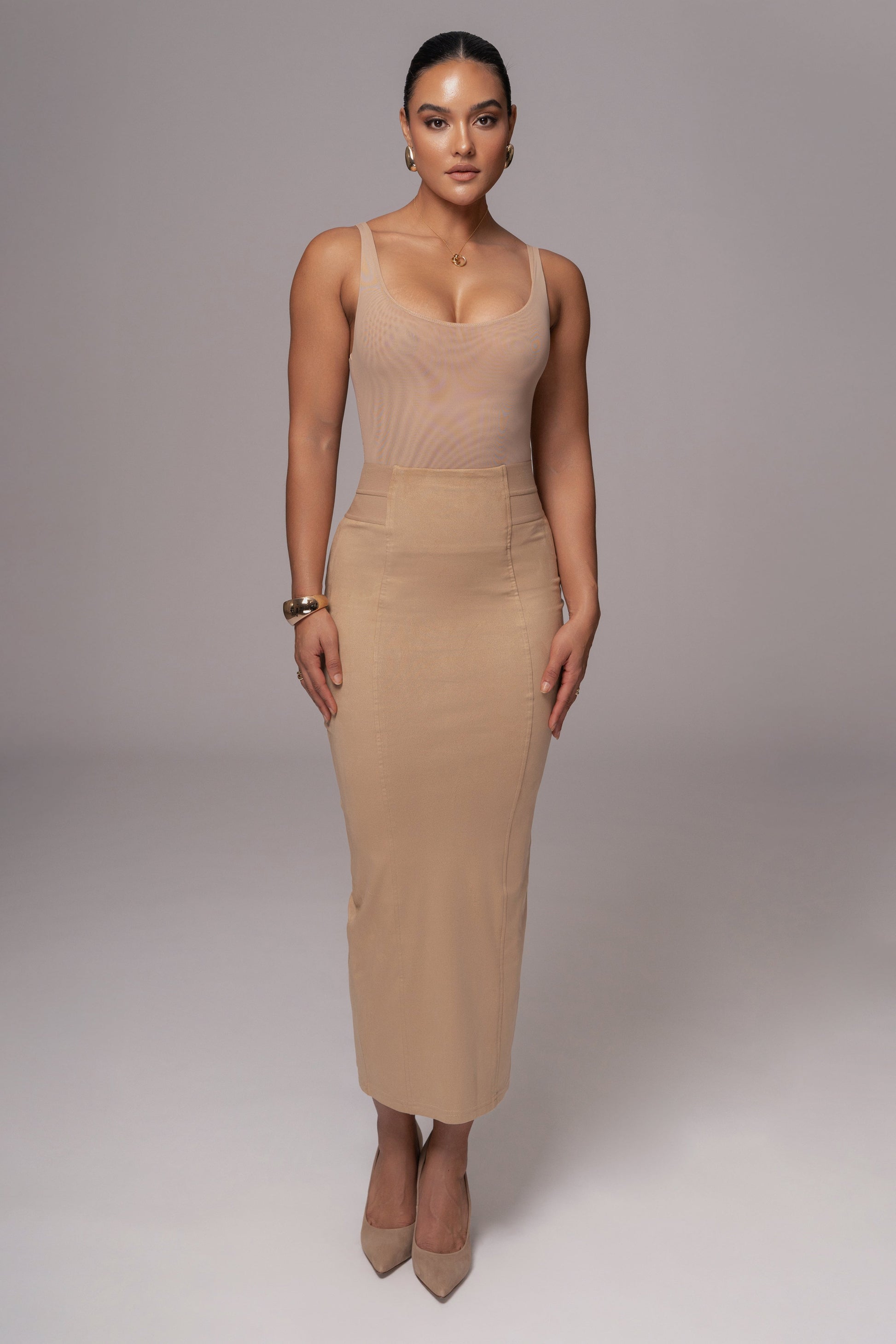 Beige Phoenix Suede Skirt JLUXLABEL