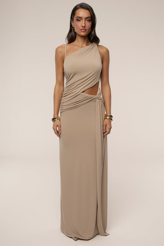 Taupe Astra Cutout Maxi Dress JLUXLABEL