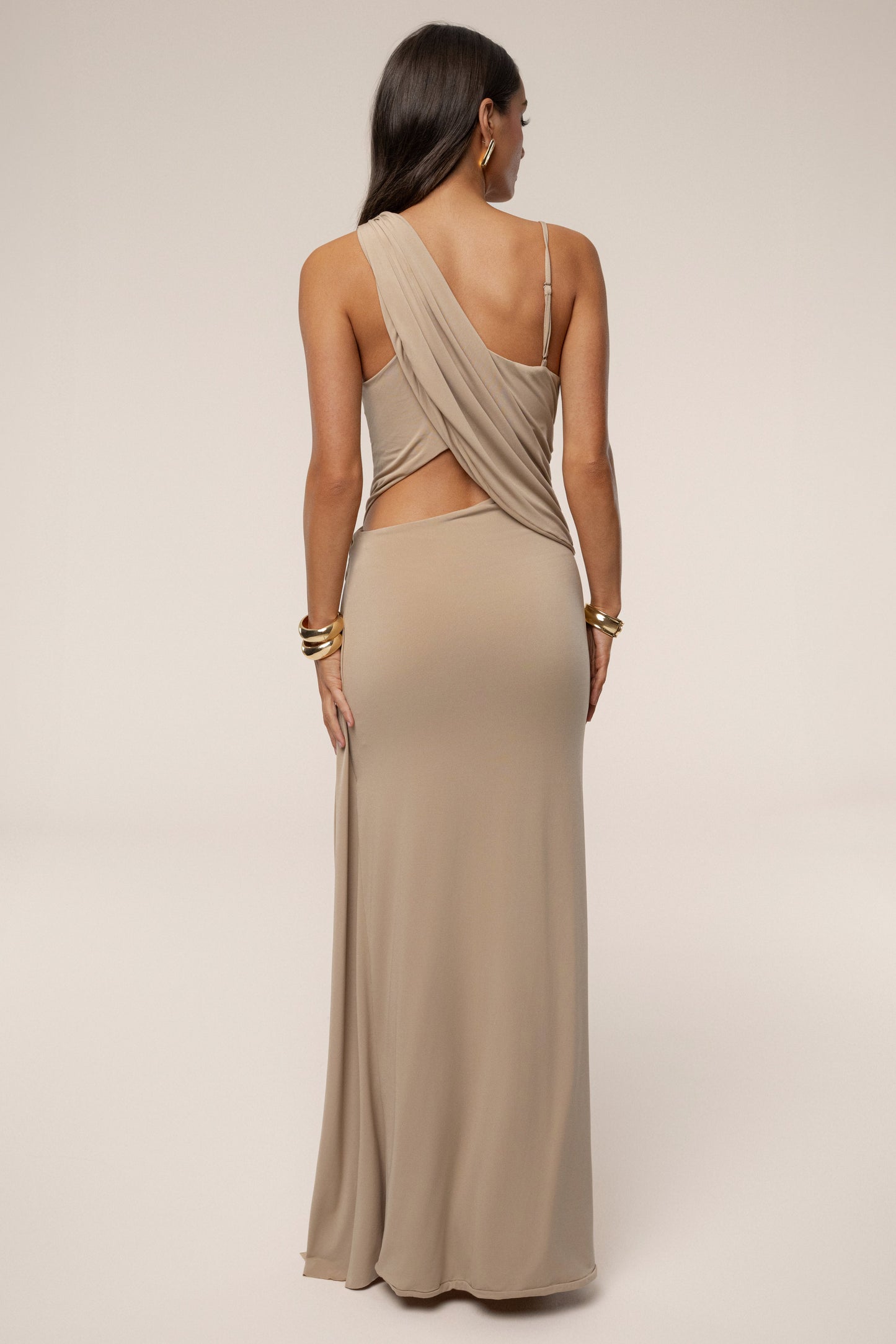 Taupe Astra Cutout Maxi Dress JLUXLABEL