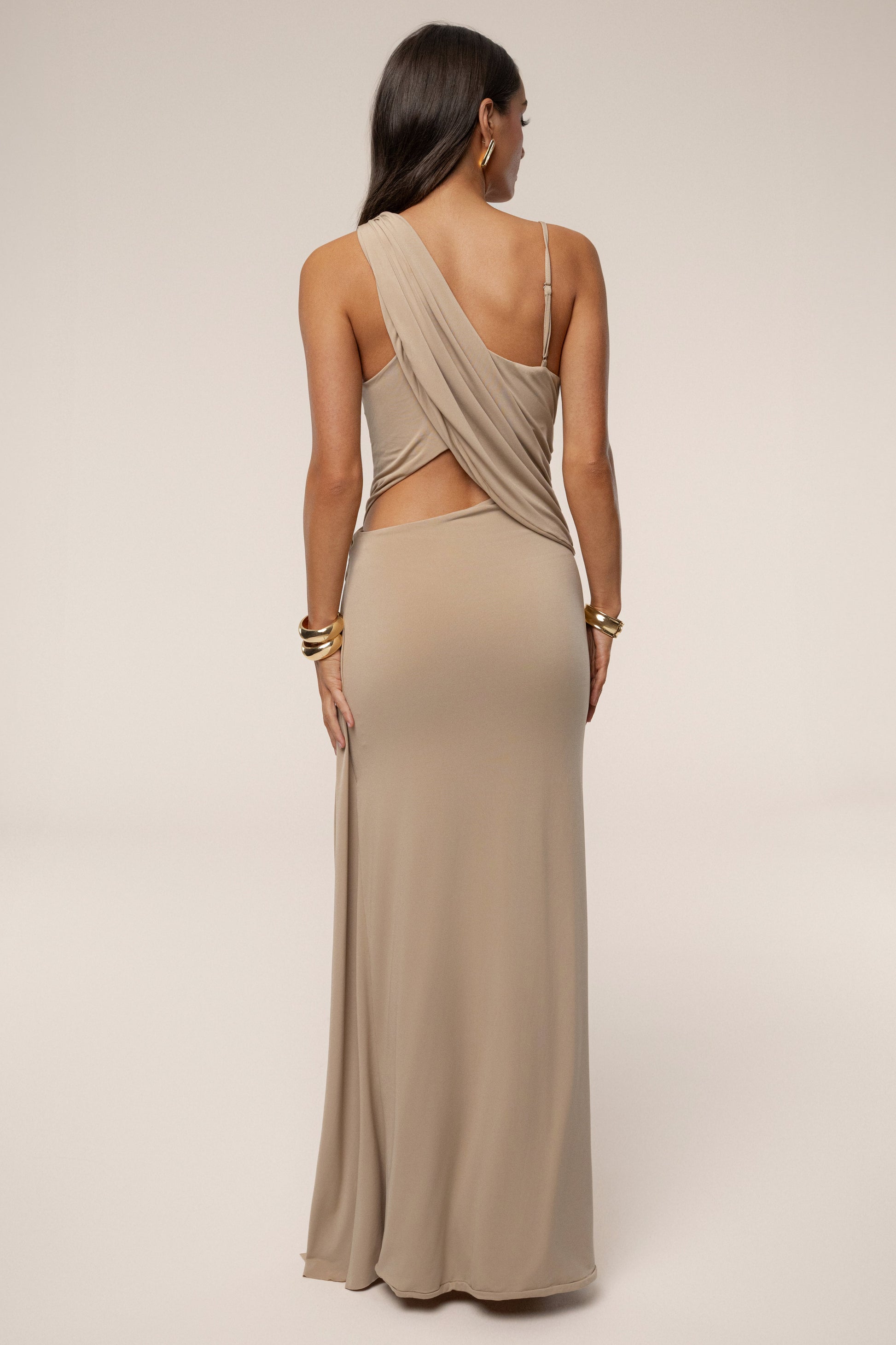Taupe Astra Cutout Maxi Dress JLUXLABEL