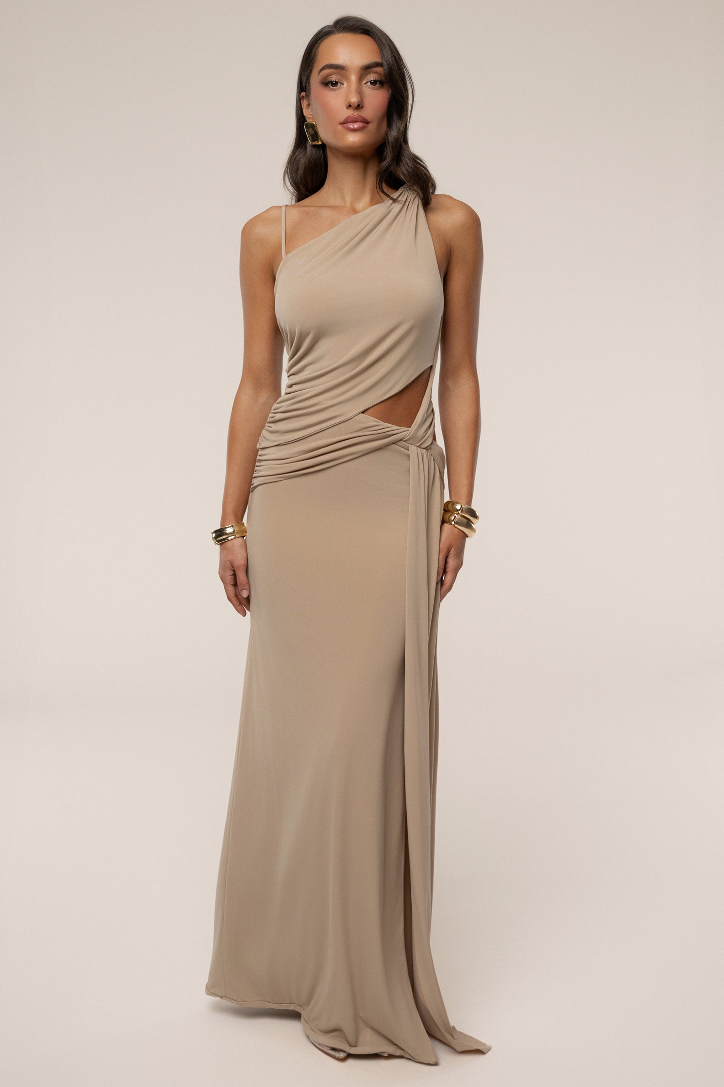 Taupe Astra Cutout Maxi Dress JLUXLABEL