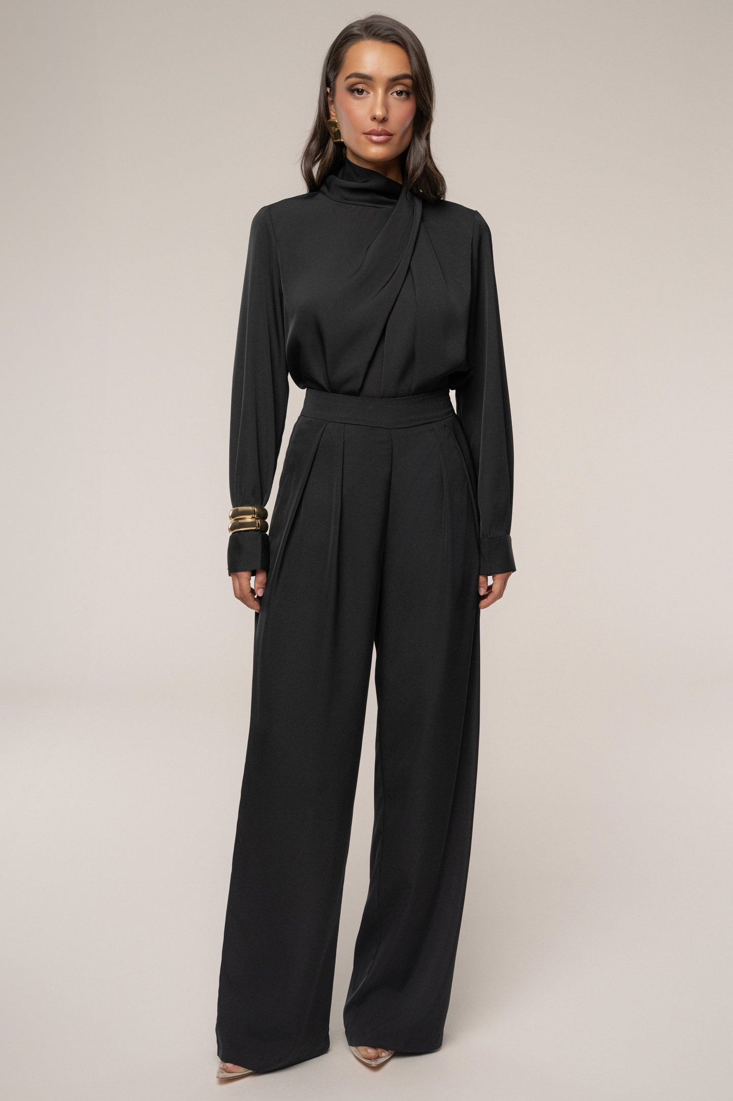 Black Alexa Satin Blouse JLUXLABEL