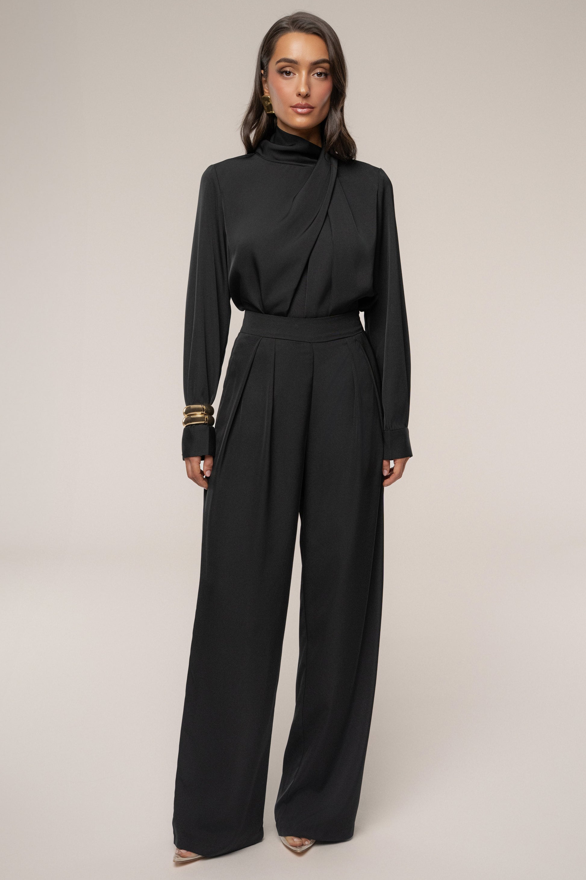Black Alexa Satin Blouse JLUXLABEL