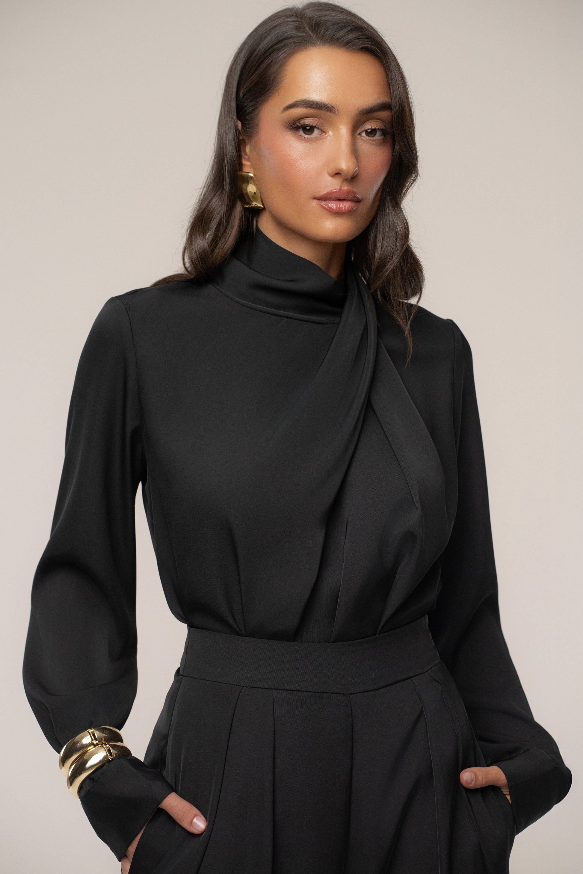 Black Alexa Satin Blouse JLUXLABEL