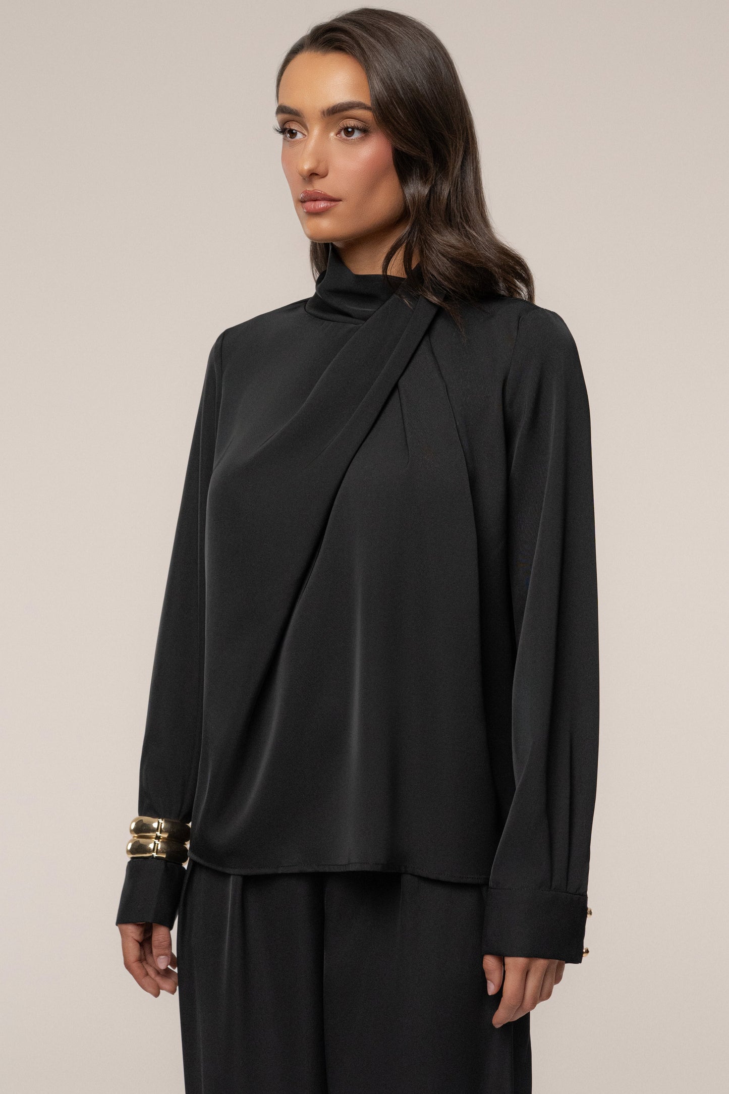 Black Alexa Satin Blouse JLUXLABEL