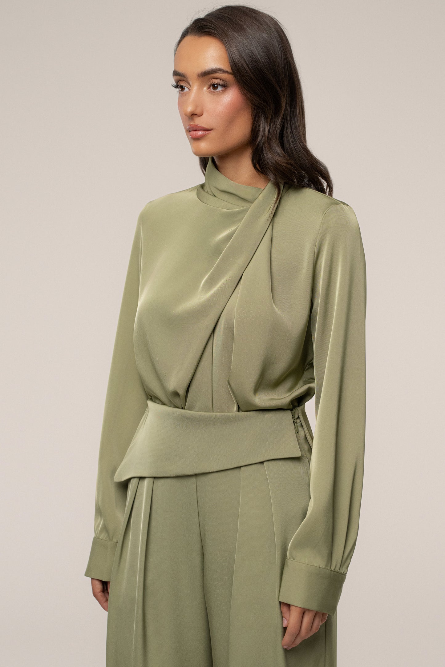 Olive Alexa Satin Blouse JLUXLABEL