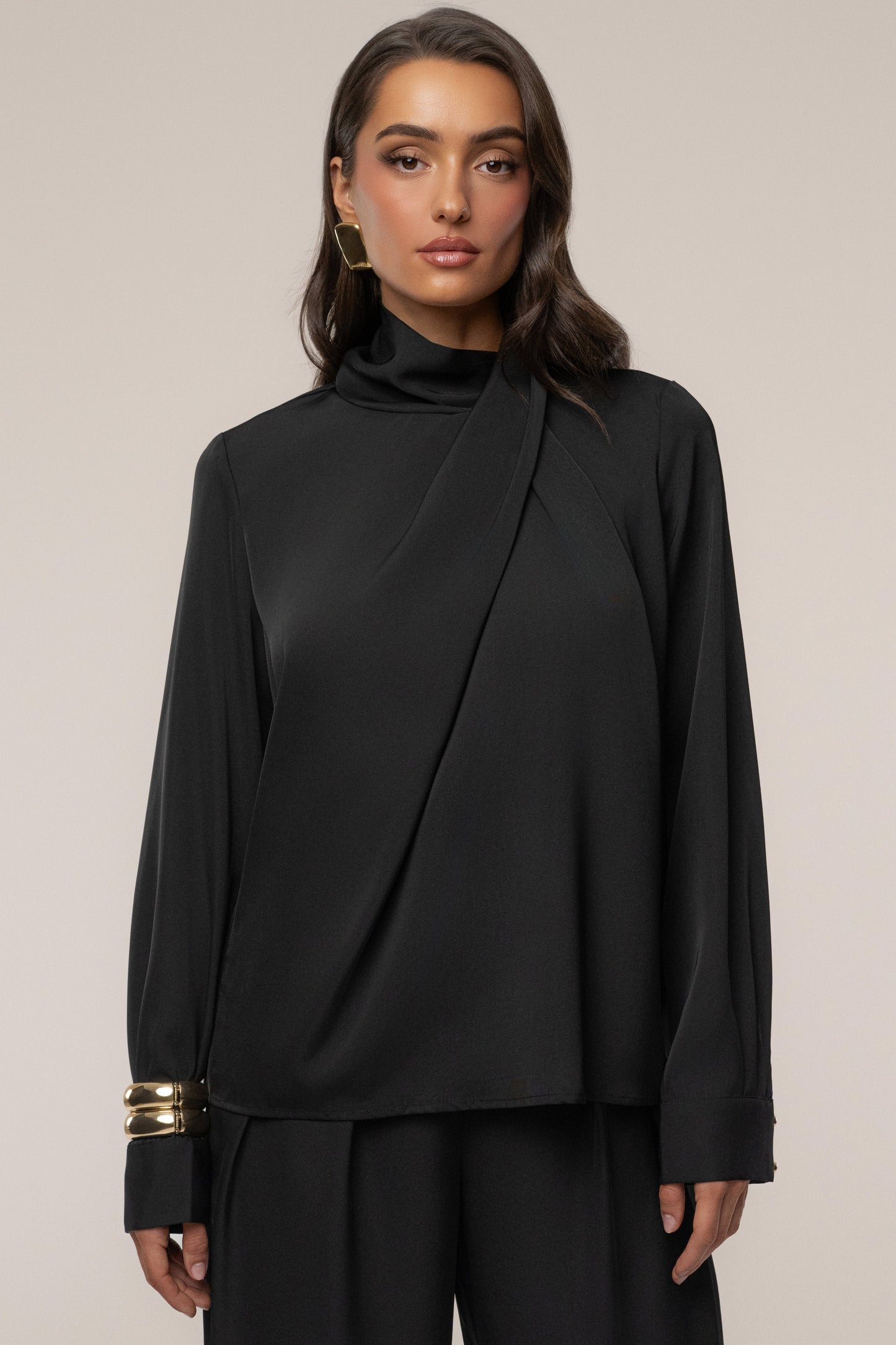 Black Alexa Satin Blouse JLUXLABEL