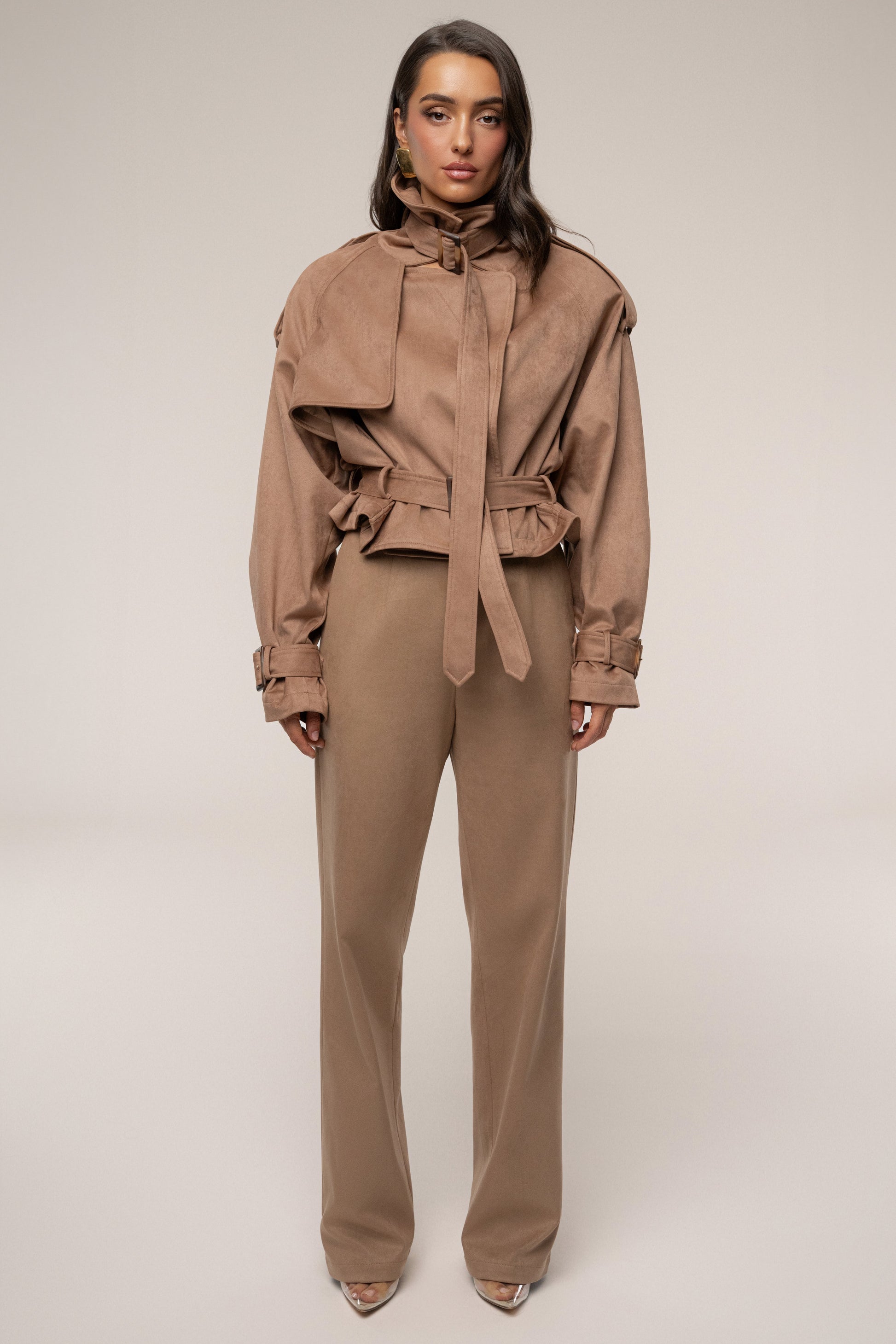 Beige Heidi Belted Suede Pant JLUXLABEL